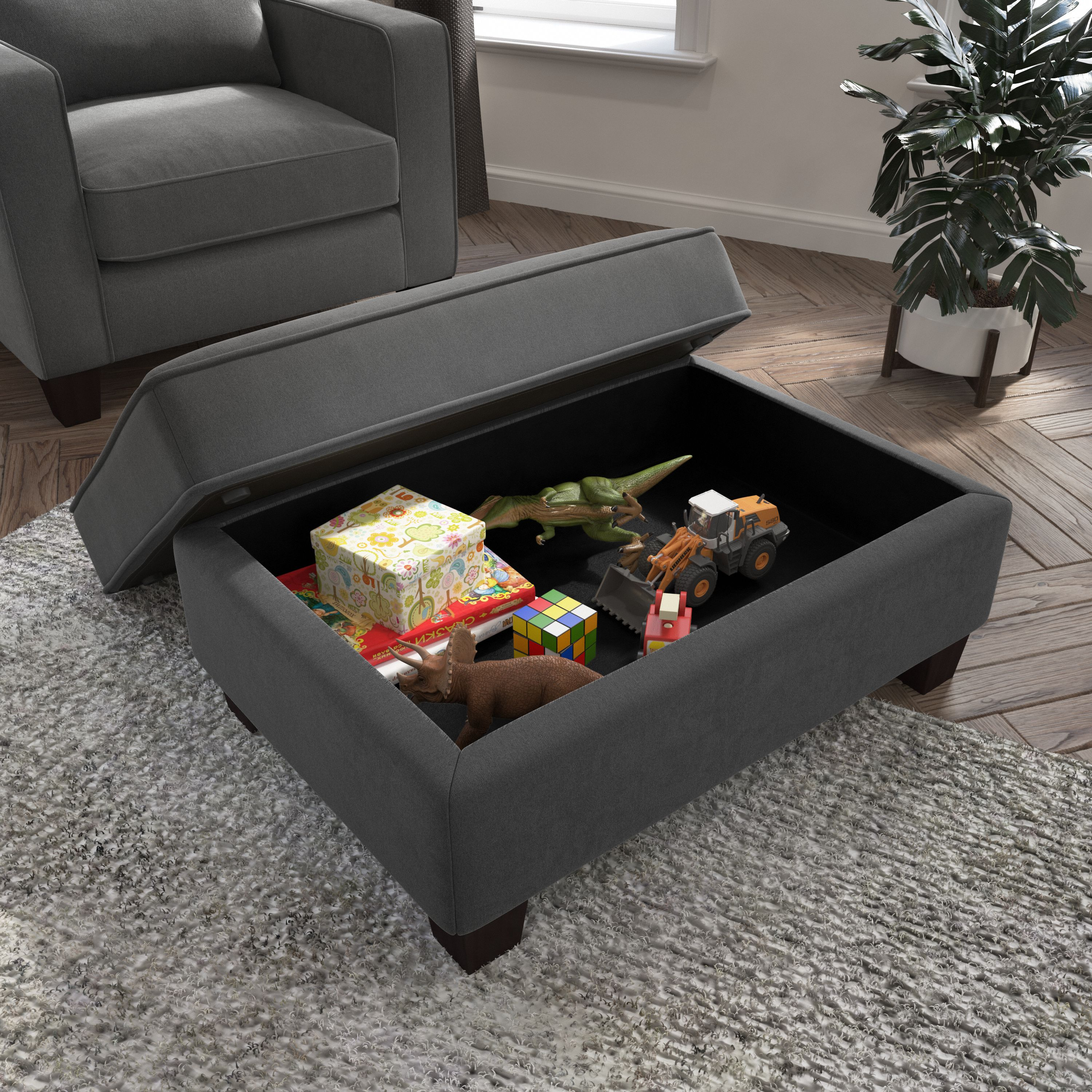 Shop Bush Furniture Stockton Storage Ottoman 06 SNO34SCGH-Z #color_charcoal gray herringbone fabr