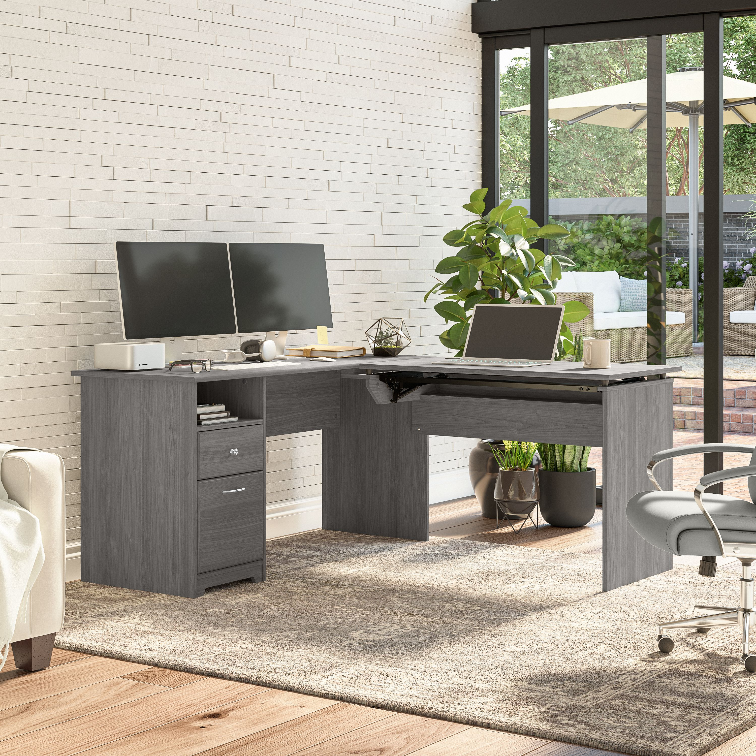 Shop Bush Furniture Cabot 60W 3 Position Sit to Stand L Shaped Desk 03 CAB043MG #color_modern gray