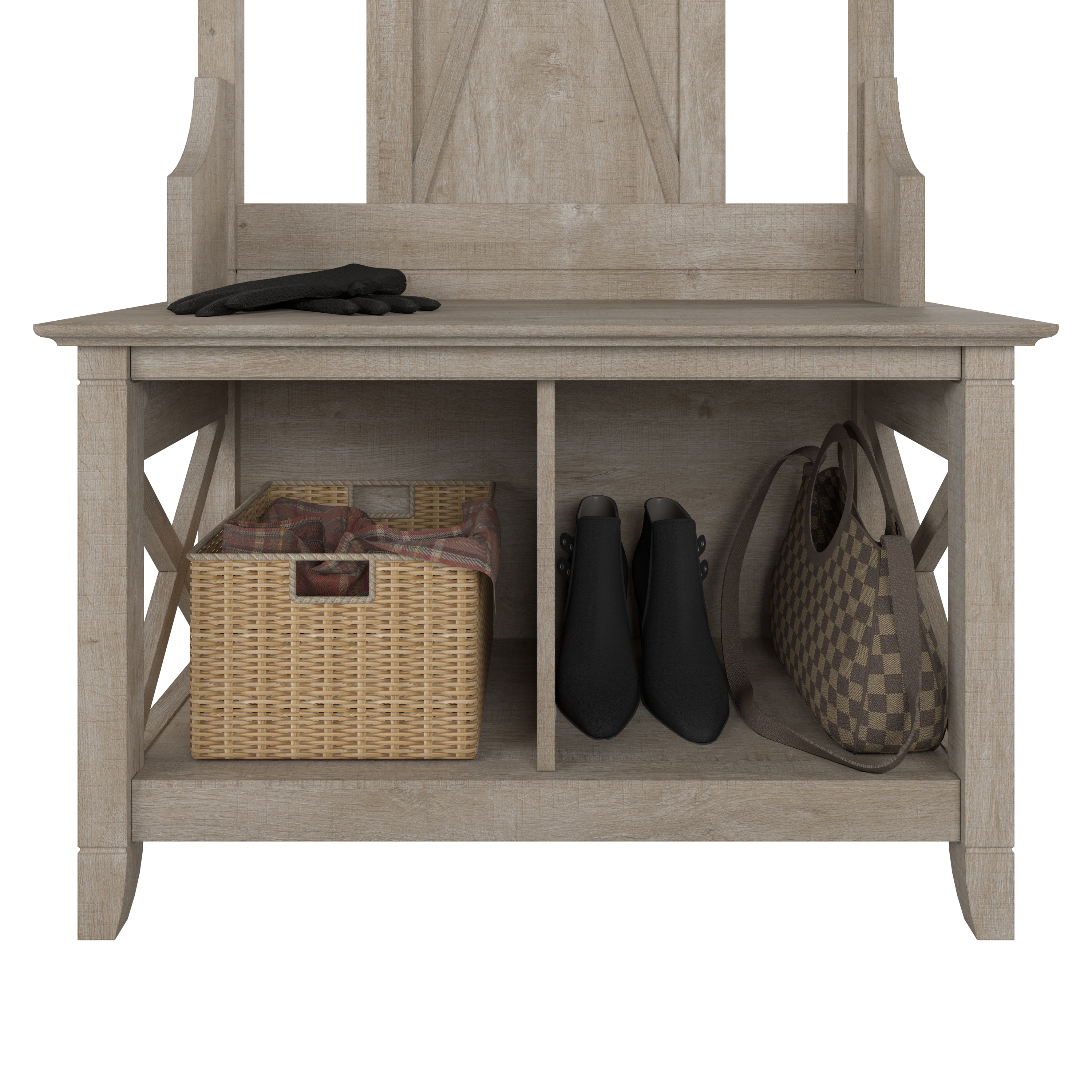 Shop Bush Furniture Key West Hall Tree with Shoe Storage Bench 07 KWS166WG-03 #color_washed gray