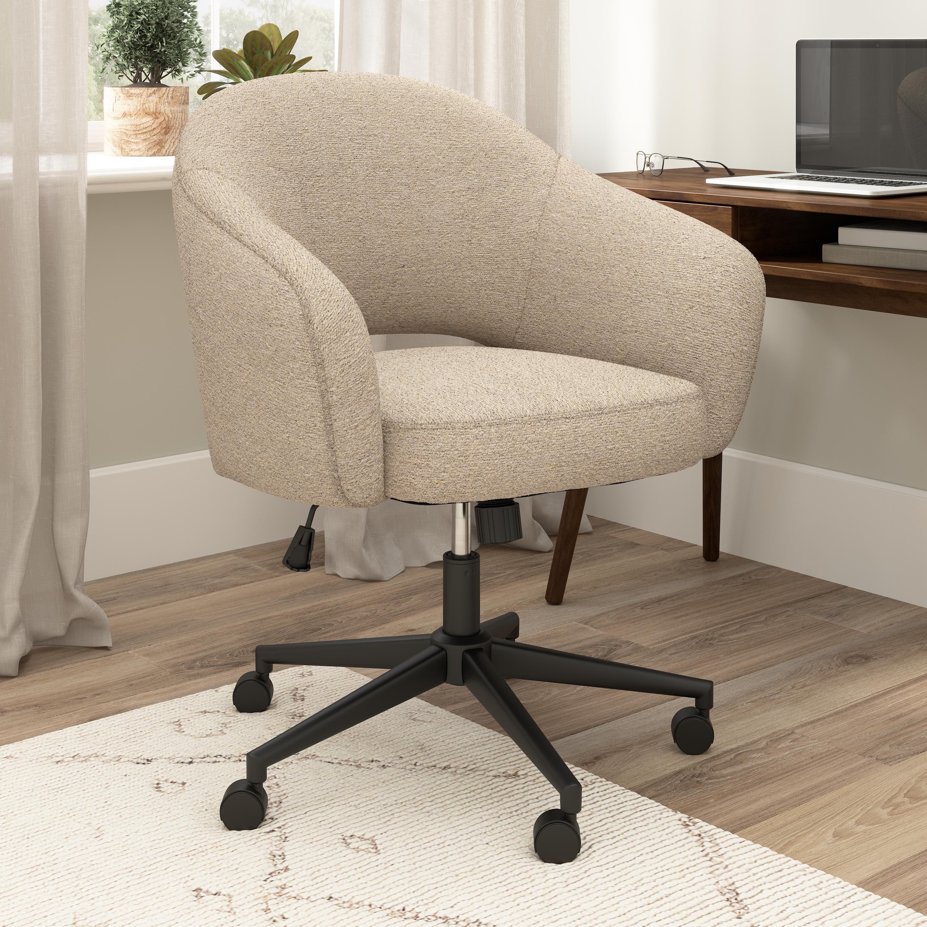 Shop Bush Furniture Fairfax Mid Century Modern Desk Chair for Home Office 01 CH4401CBF-03 #color_cool beige fabric