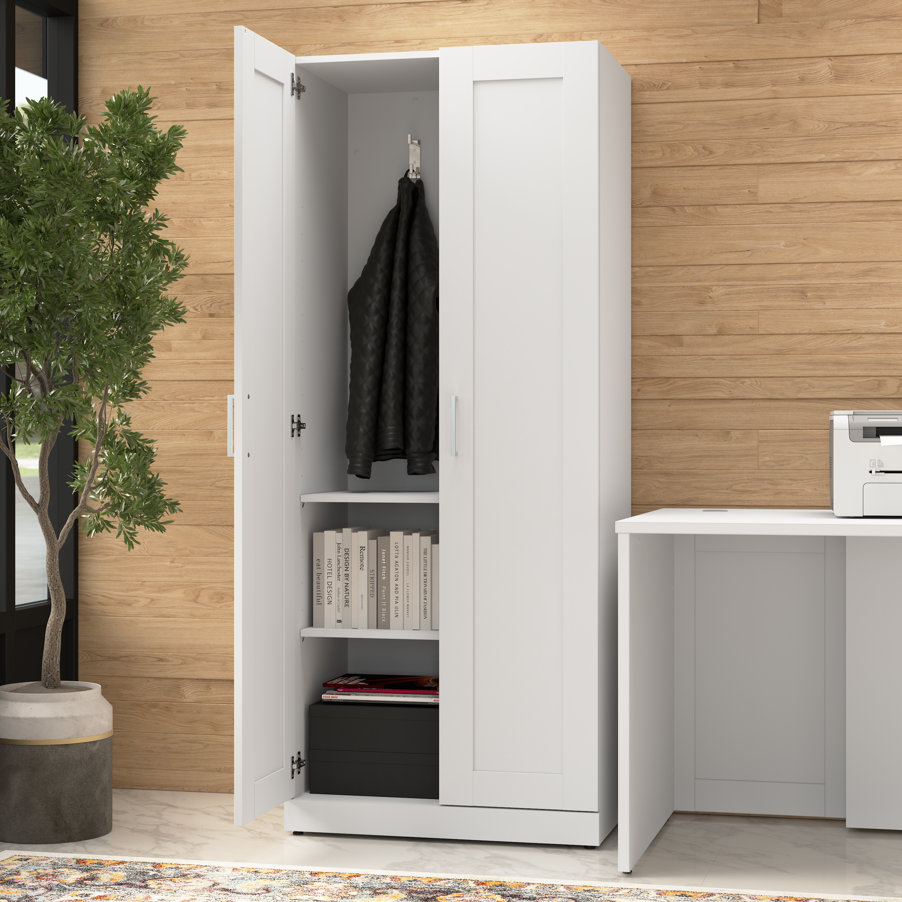 Shop Bush Business Furniture Hampton Heights 30W Tall Storage Cabinet with Doors and Shelves 04 HHS630WH-Z #color_white