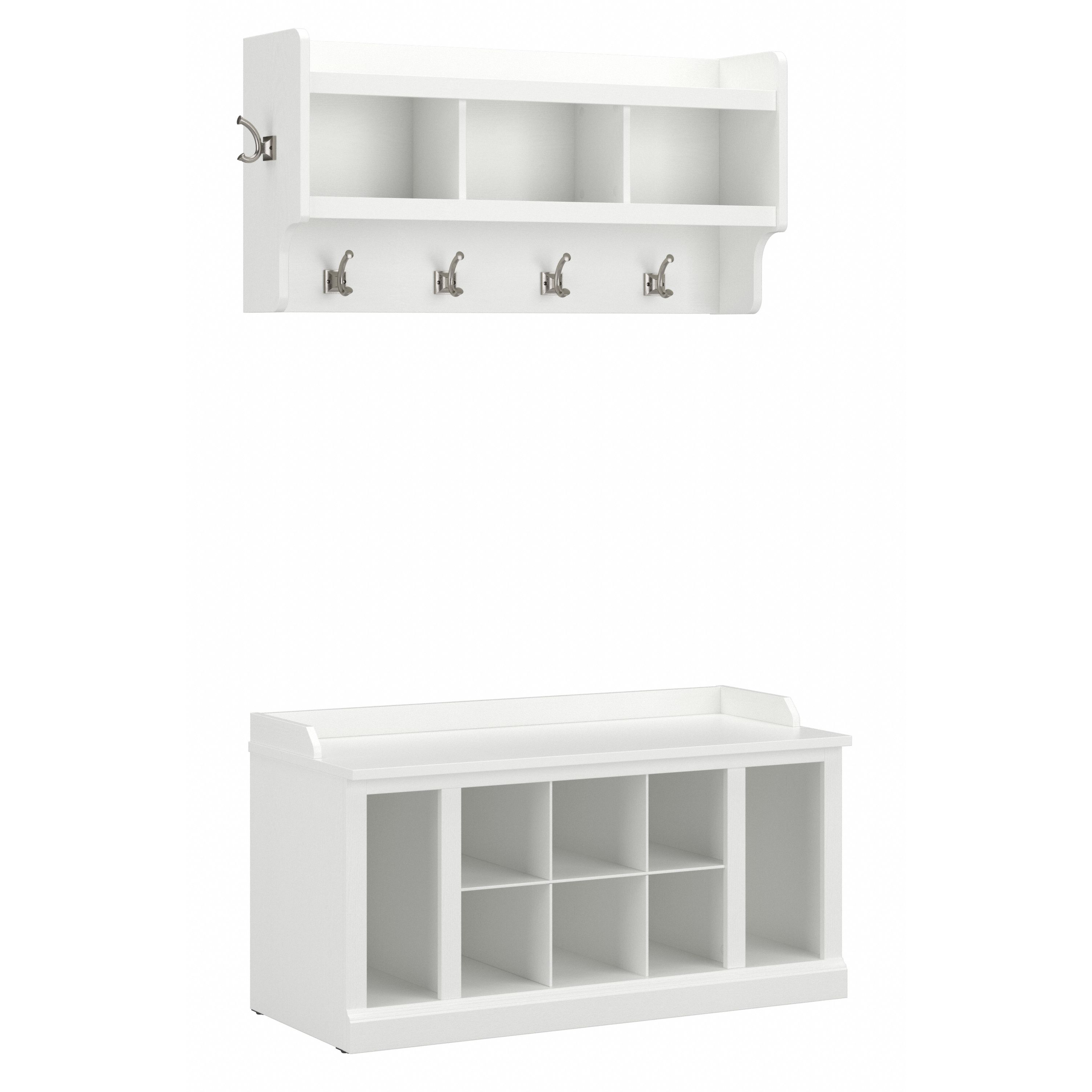 Shop Bush Furniture Woodland 40W Shoe Storage Bench with Shelves and Wall Mounted Coat Rack 02 WDL004WAS #color_white ash