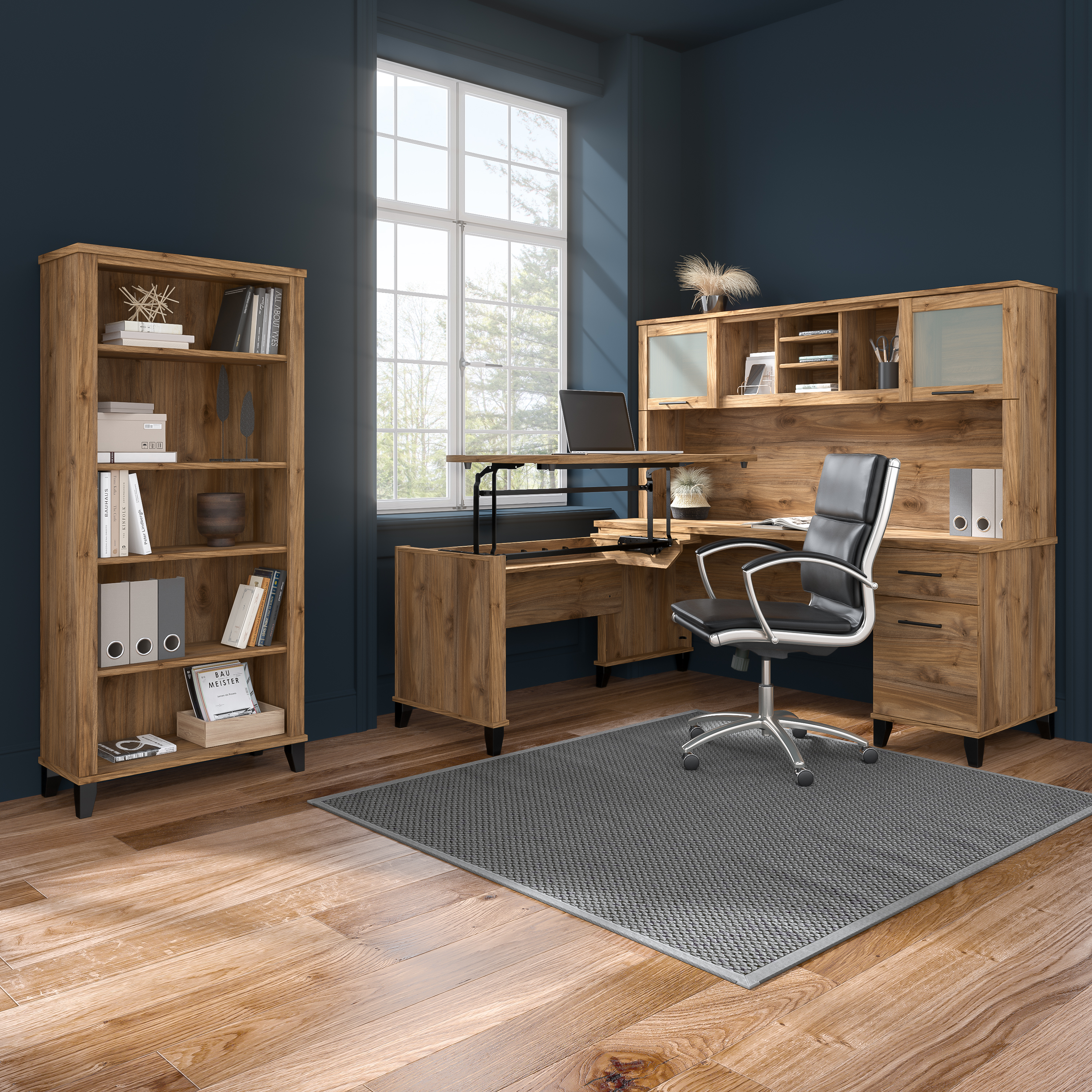 Shop Bush Furniture Somerset 72W Office Desk with Hutch and 5 Shelf Bookcase 06 SET020FW #color_fresh walnut