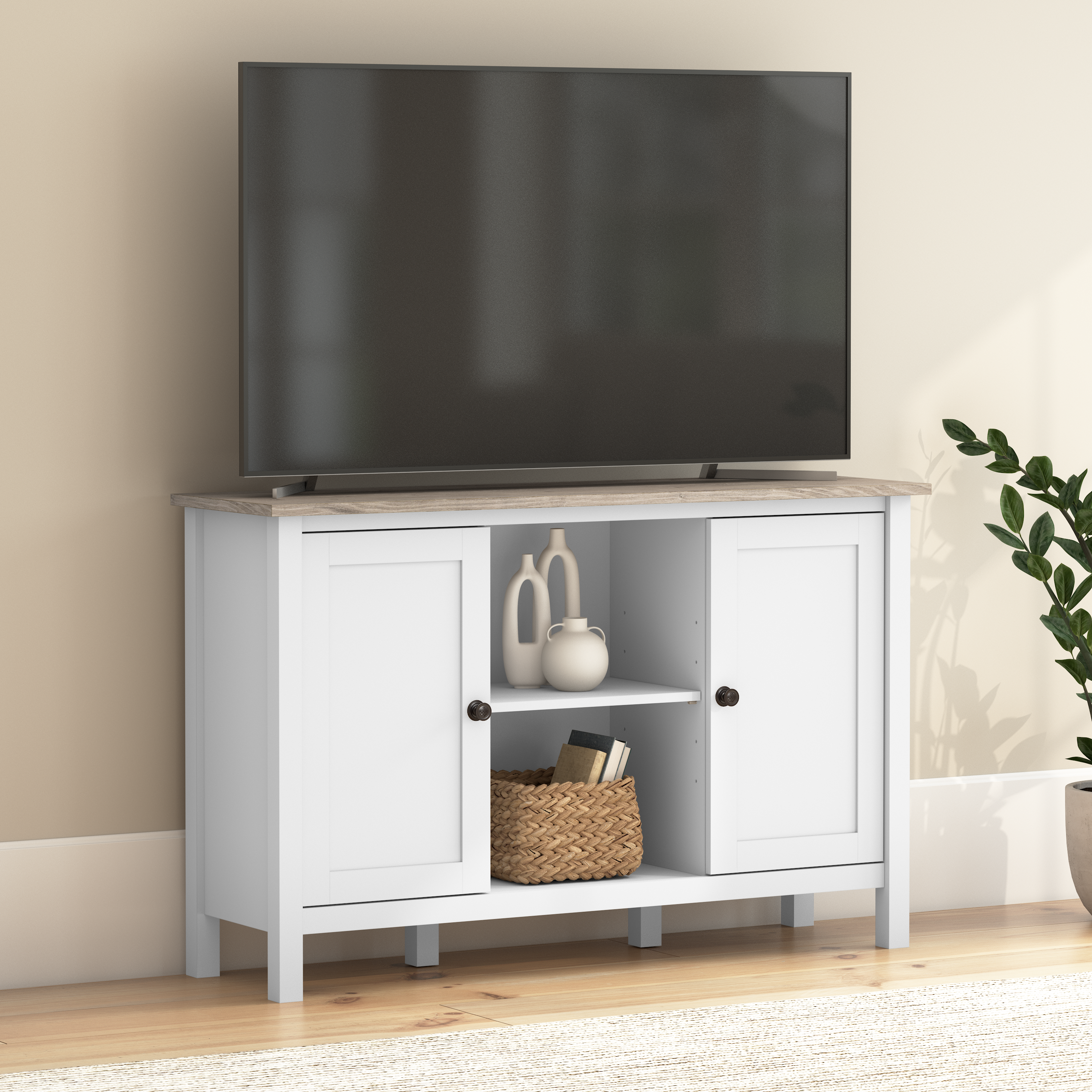 Shop Bush Furniture Mayfield 48W Tall TV Stand 01 MAS148GW2-Z #color_shiplap gray/pure white