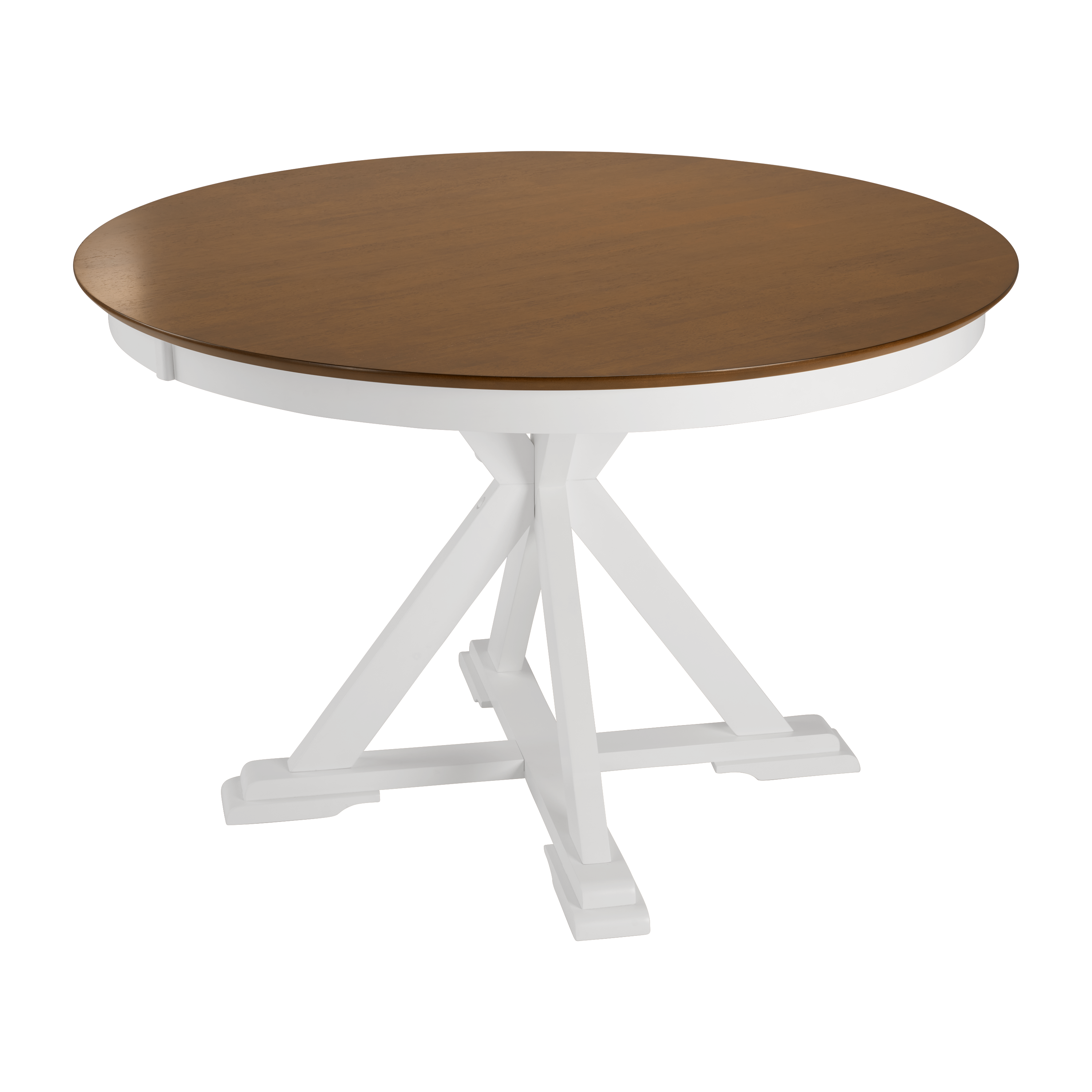 Shop Bush Furniture West End 45W Round Trestle Dining Table 02 WET01BMW-03 #color_burnished medium brown/white paint