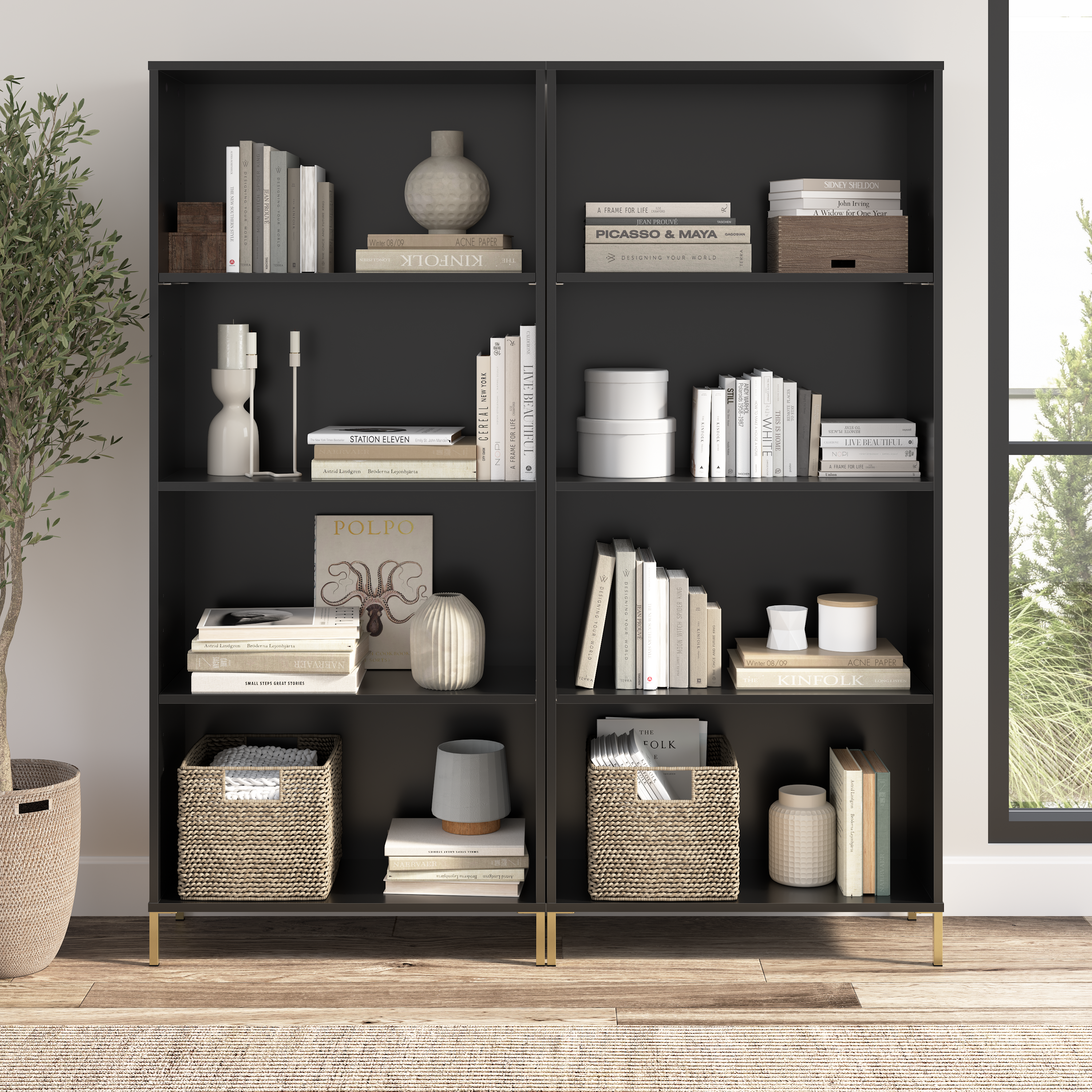 Shop Bush Furniture Soho 4 Shelf Bookcase - Set of 2 01 SHH003BL #color_black stipple