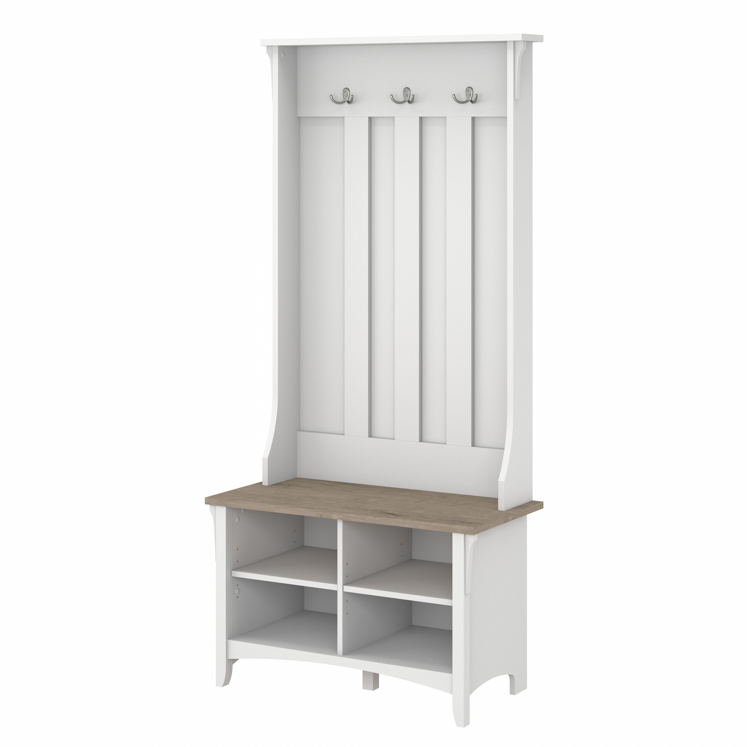 Shop Bush Furniture Salinas Hall Tree with Shoe Storage Bench 02 SAS532G2W-03 #color_shiplap gray/pure white