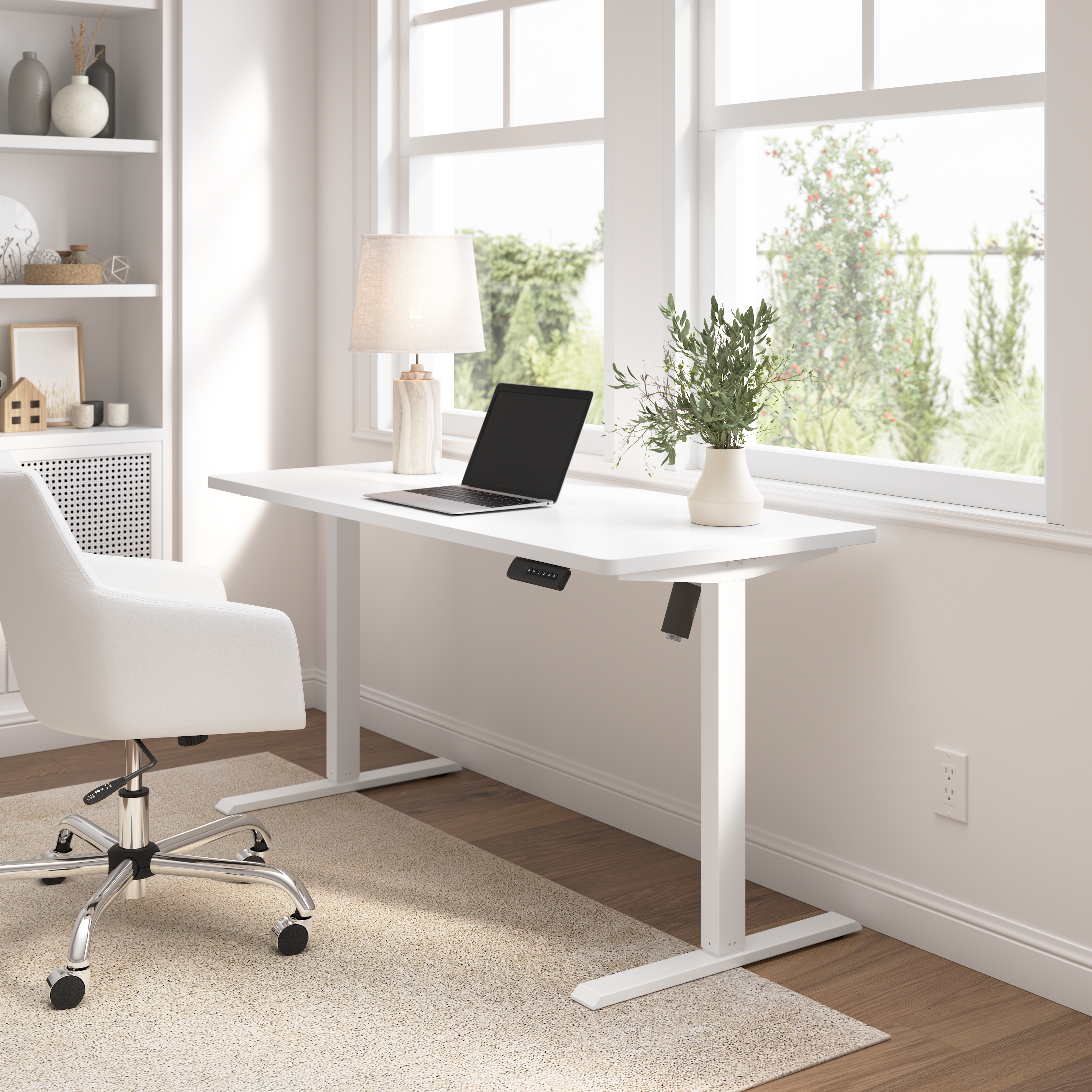 Shop Bush Furniture Energize 55W x 24D Electric Height Adjustable Standing Desk 03 EZ155WHW-03 #color_basic white/white frame