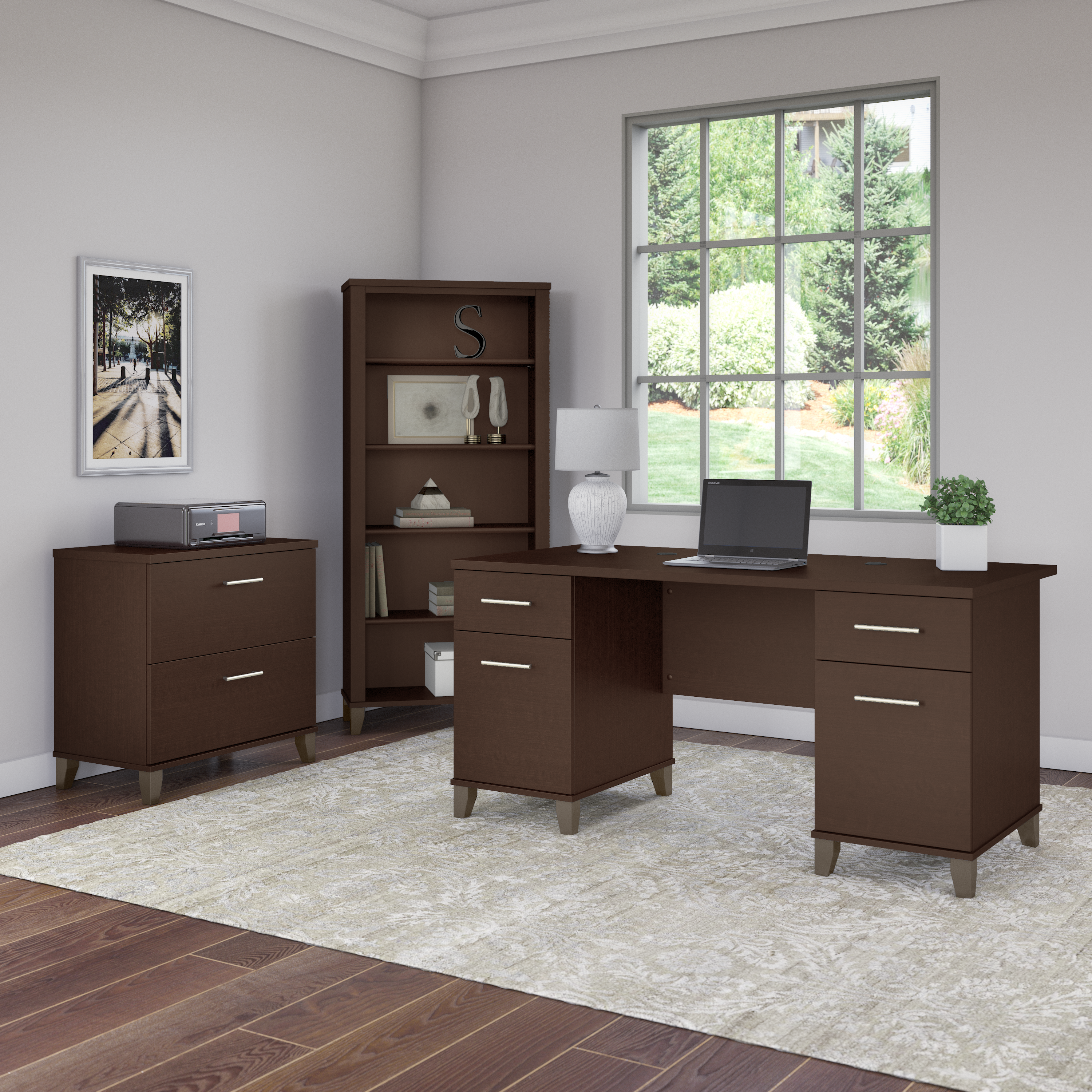 Shop Bush Furniture Somerset 60W Office Desk with Drawers 05 WC81828K #color_mocha cherry