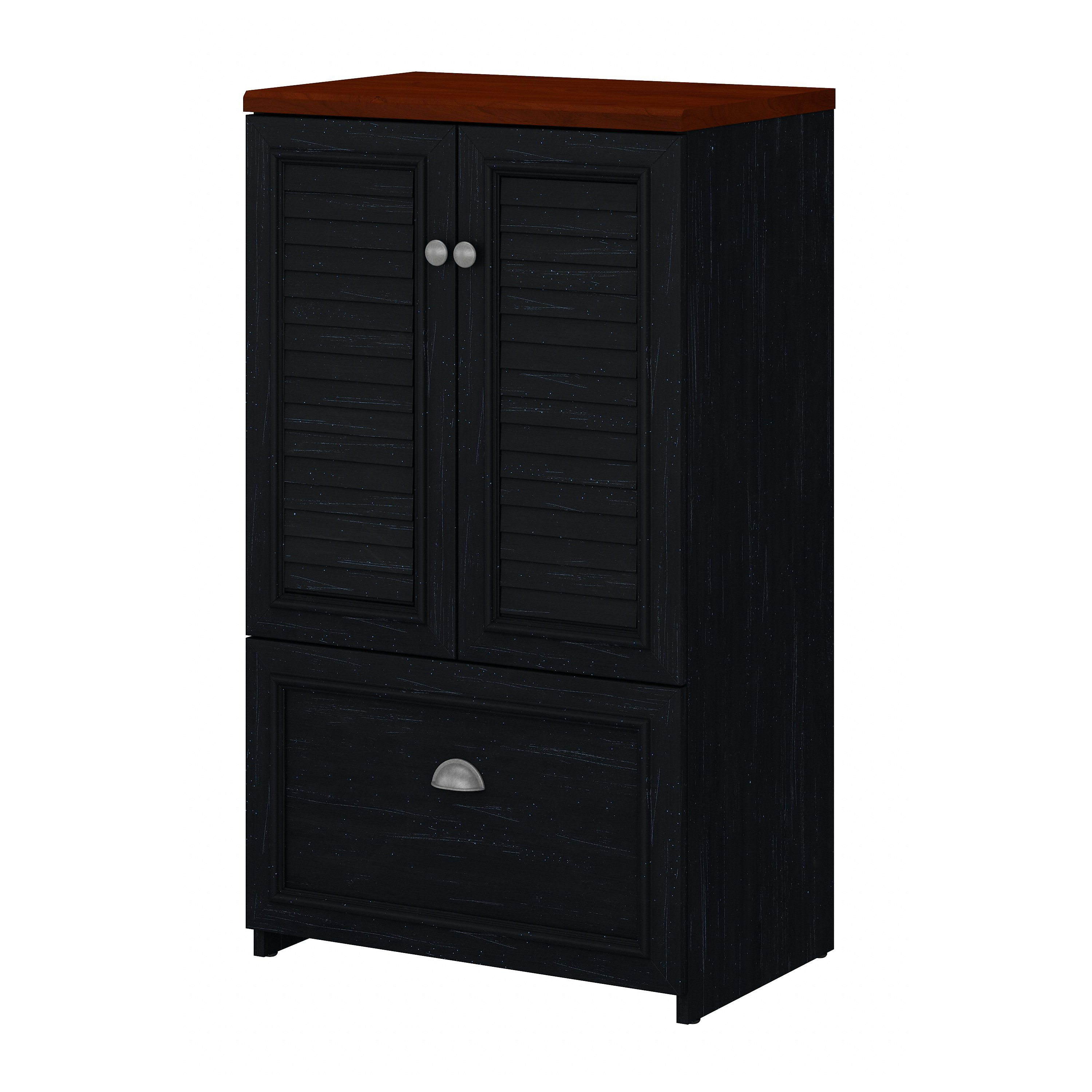 Shop Bush Furniture Fairview 2 Door Storage Cabinet with File Drawer 02 WC53980-03 #color_antique black/hansen cherry