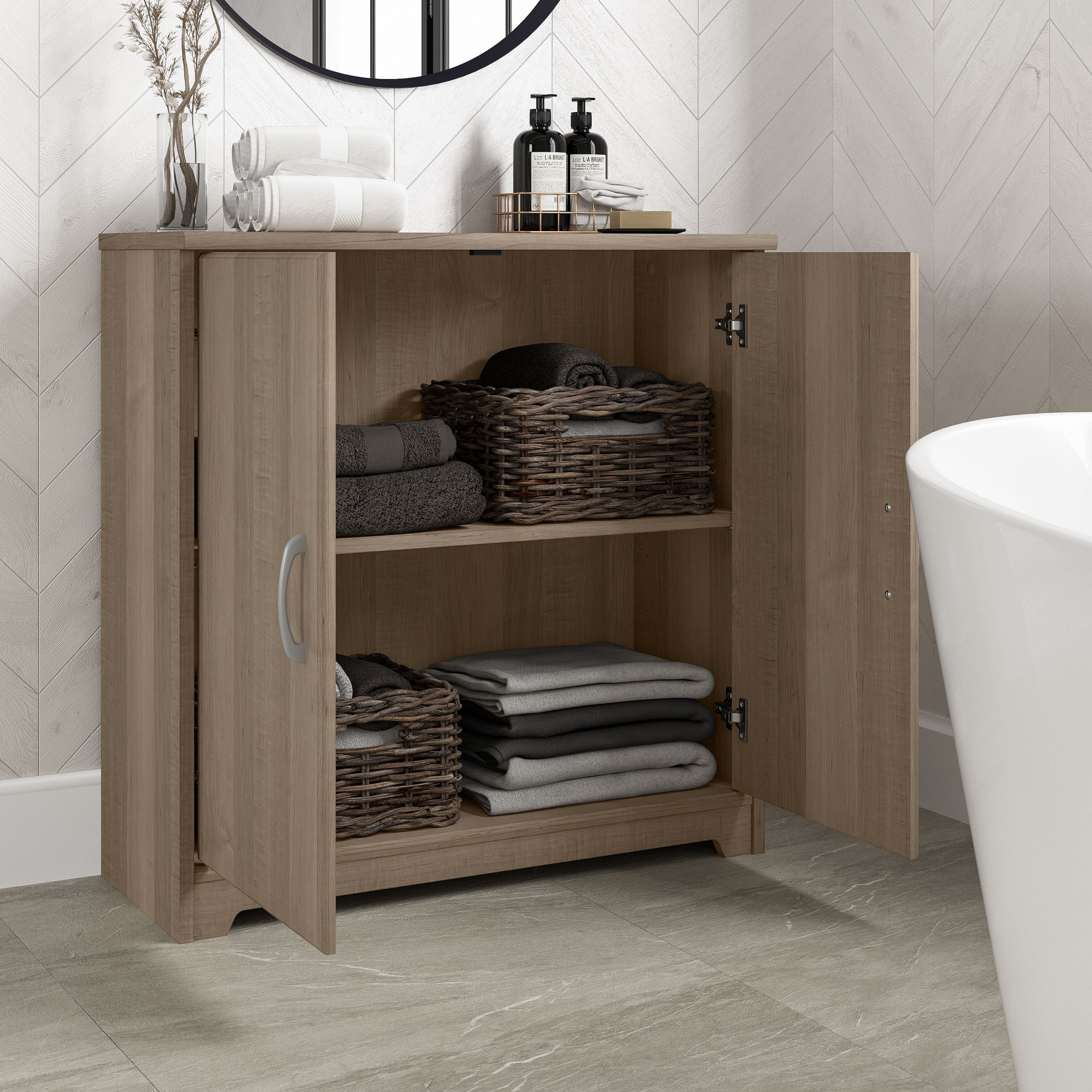 Shop Bush Furniture Cabot Small Bathroom Storage Cabinet with Doors 03 WC31298-Z1 #color_ash gray