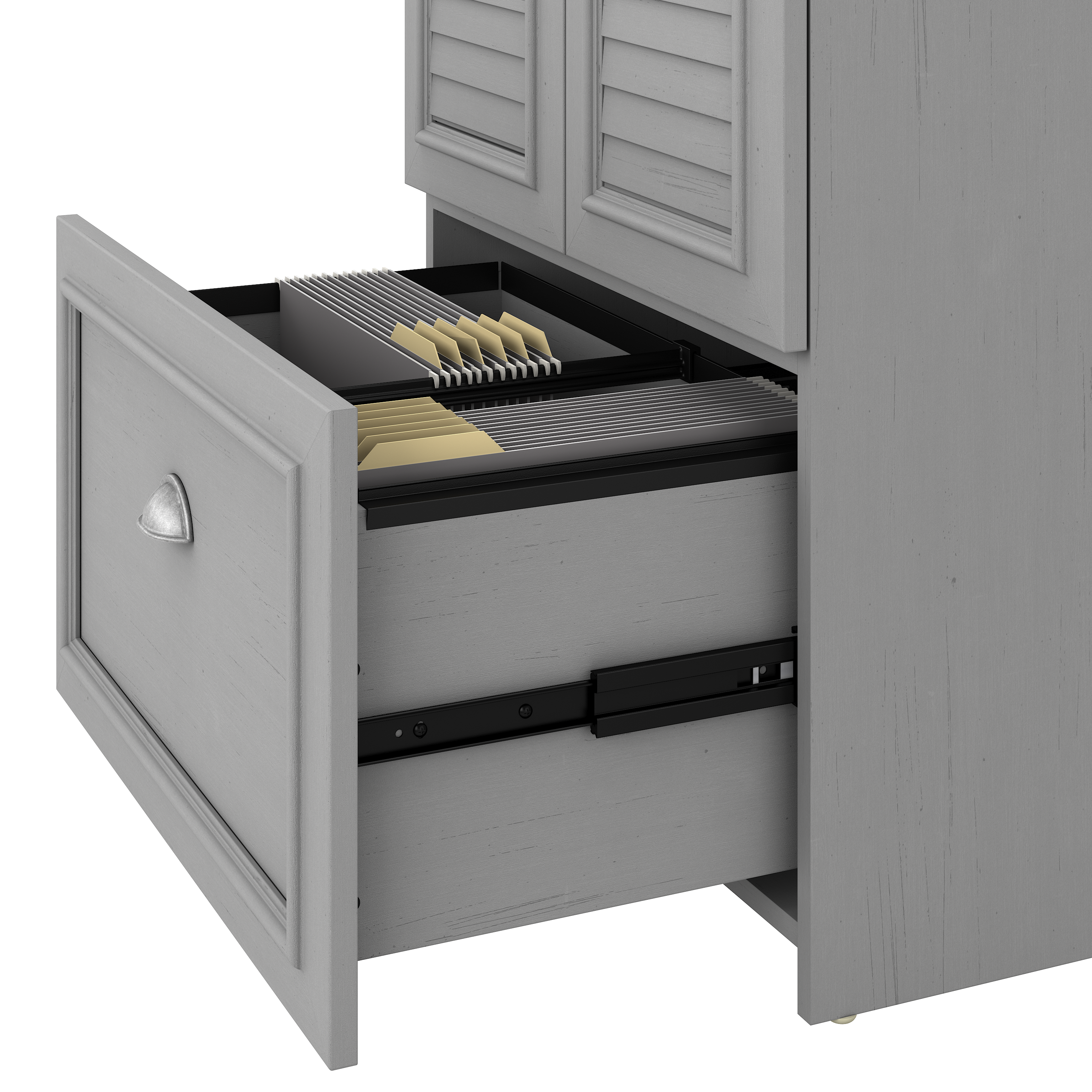 Shop Bush Furniture Fairview 60W L Shaped Desk with Hutch, Bookcase, Storage and File Cabinets 08 FV014CG #color_cape cod gray