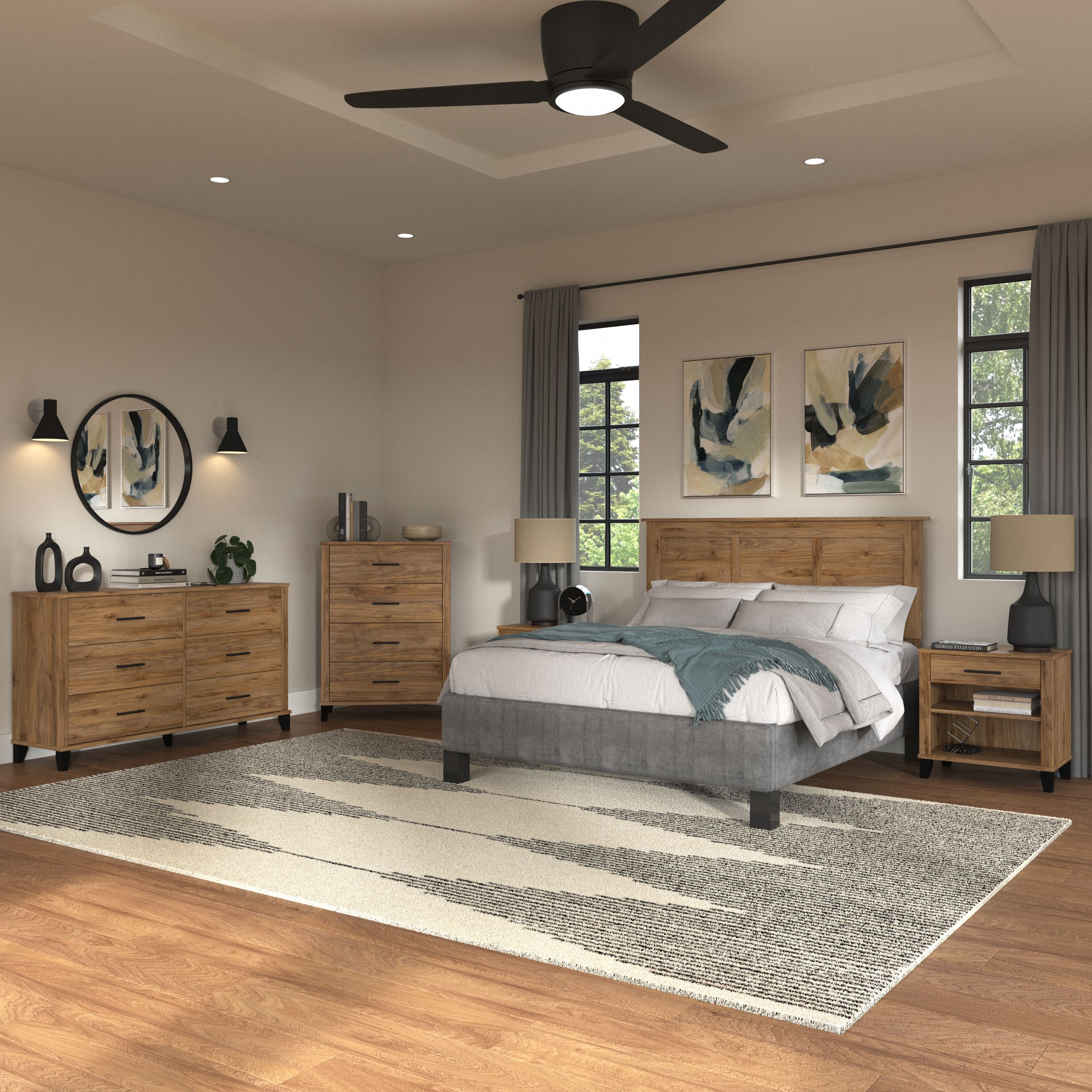 Shop Bush Furniture Somerset Full/Queen Size Headboard, Dressers and Nightstands Bedroom Set 01 SET036FW #color_fresh walnut