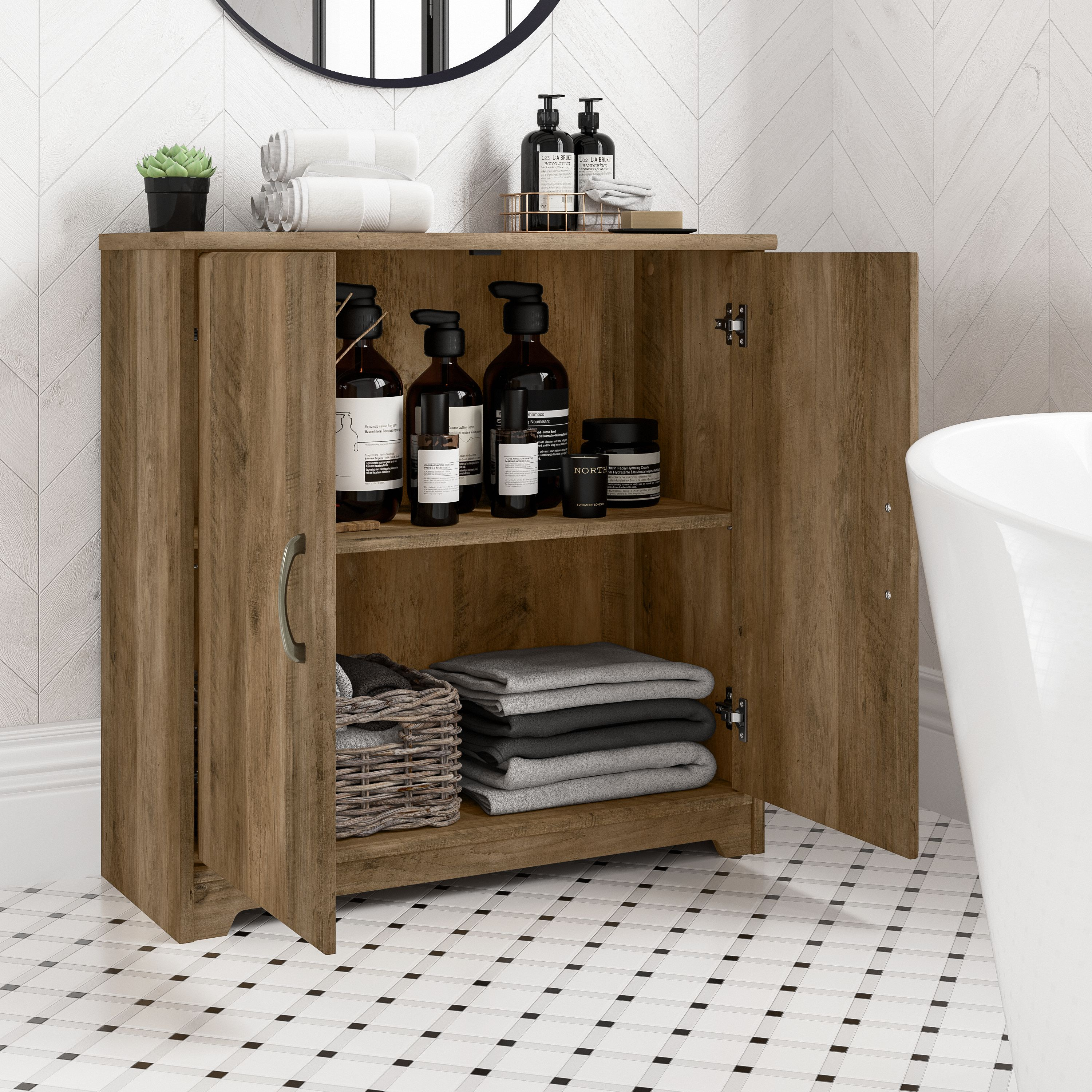 Shop Bush Furniture Cabot Small Bathroom Storage Cabinet with Doors 03 WC31598-Z1 #color_reclaimed pine