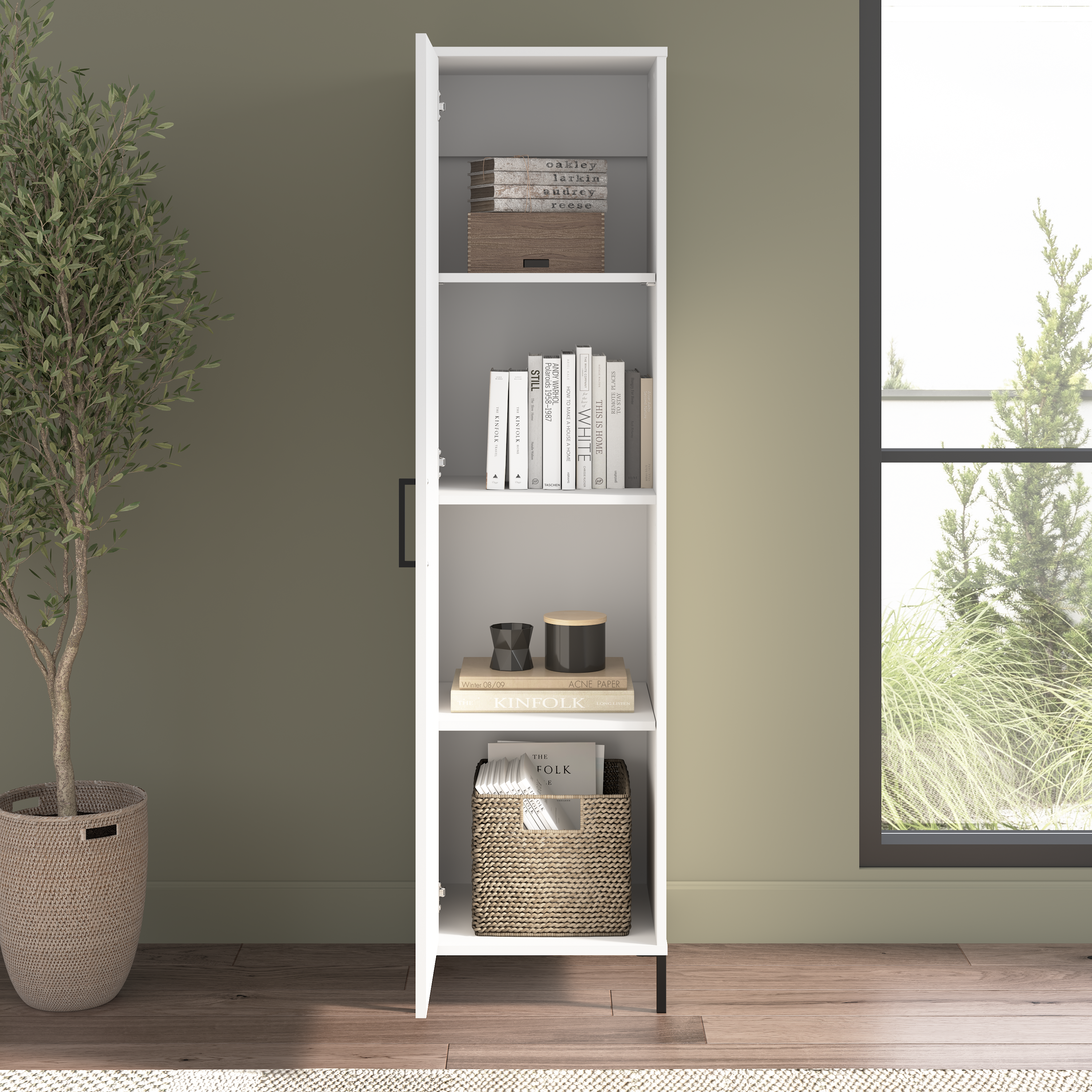 Shop Bush Furniture Soho Narrow Storage Cabinet with Door 06 SHS117WH-Z #color_white