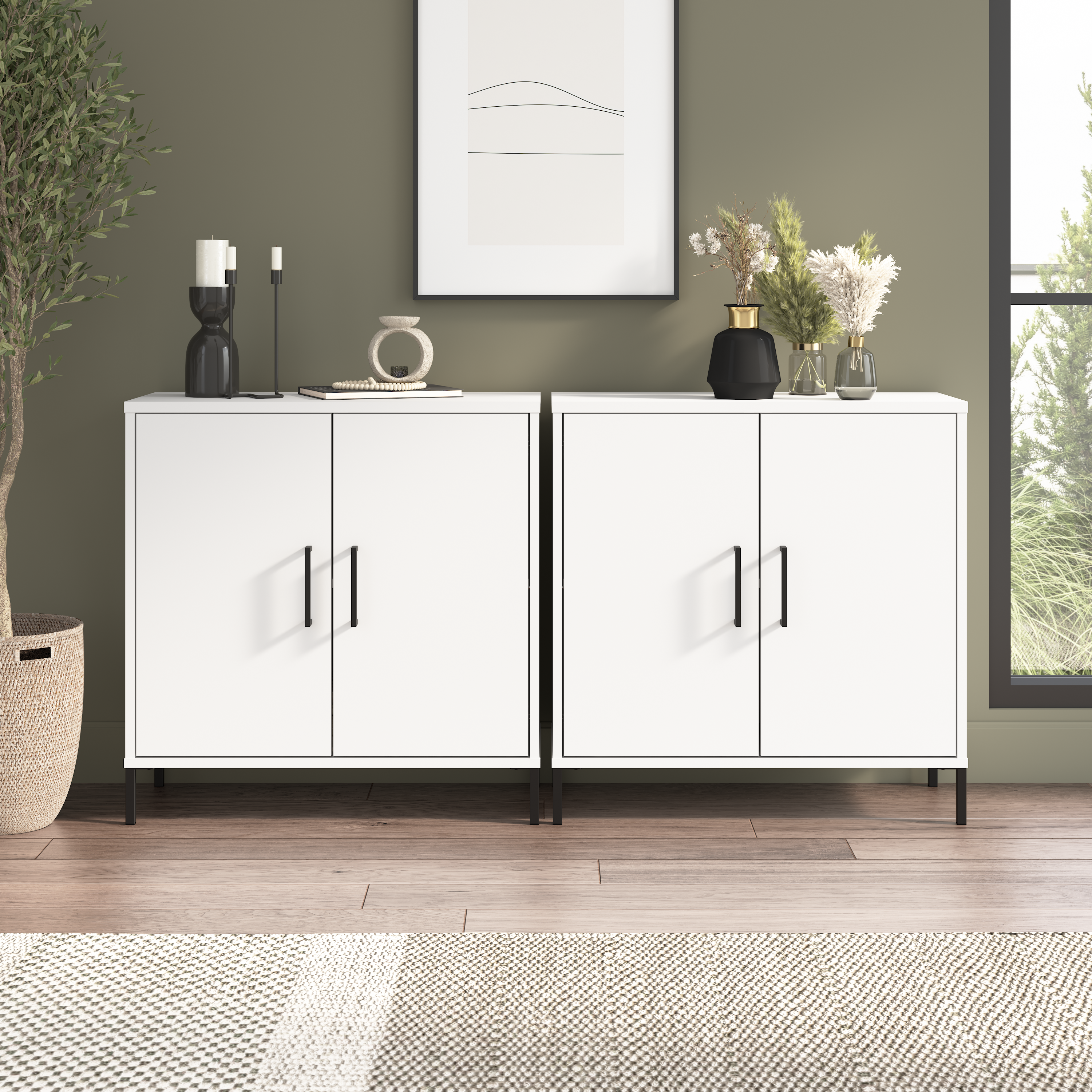 Shop Bush Furniture Soho Low Storage Cabinet with Doors - Set of 2 01 SHH001WH #color_white