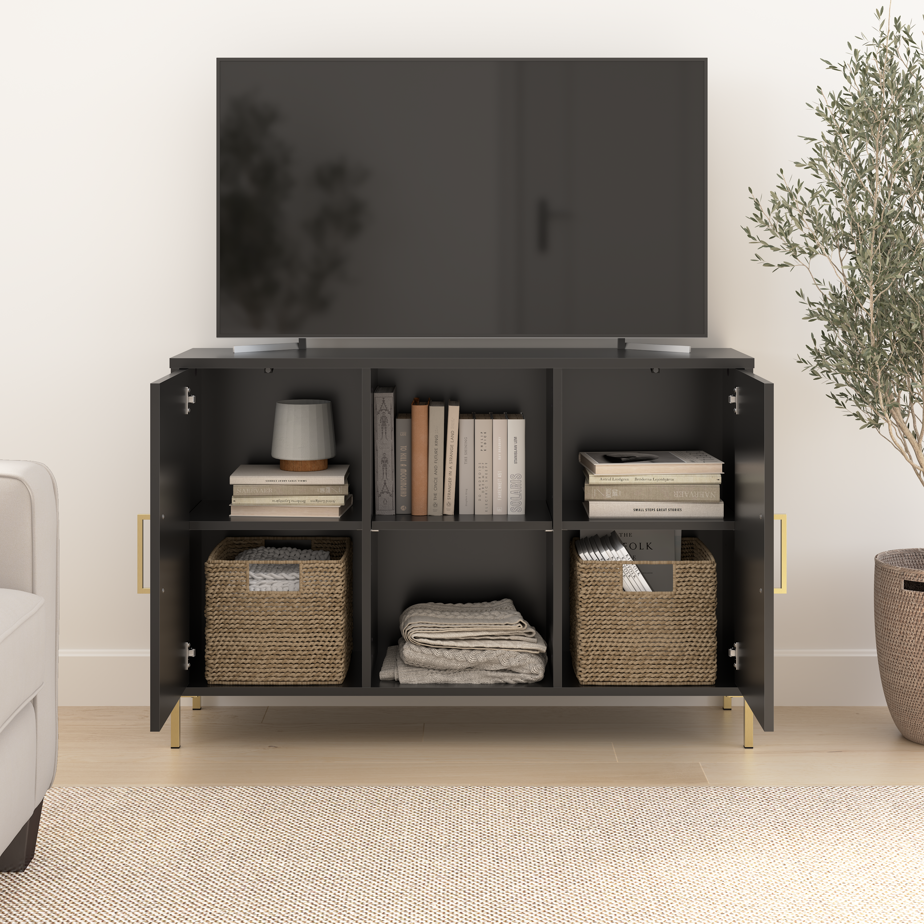 Shop Bush Furniture Soho 43W TV Stand 03 SHS143BL-Z1 #color_black stipple