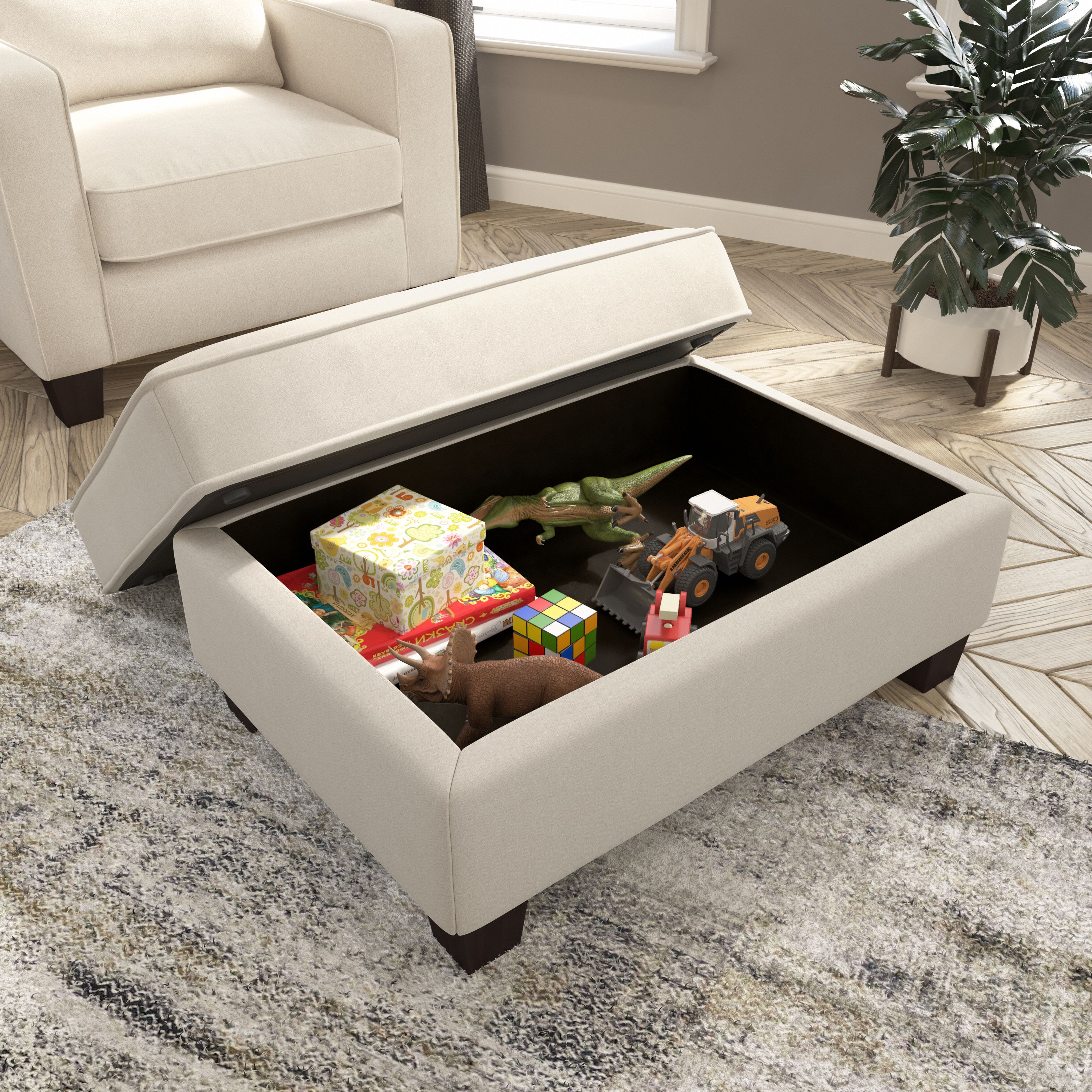 Shop Bush Furniture Stockton Storage Ottoman 03 SNO34SCRH-Z #color_cream herringbone fabric