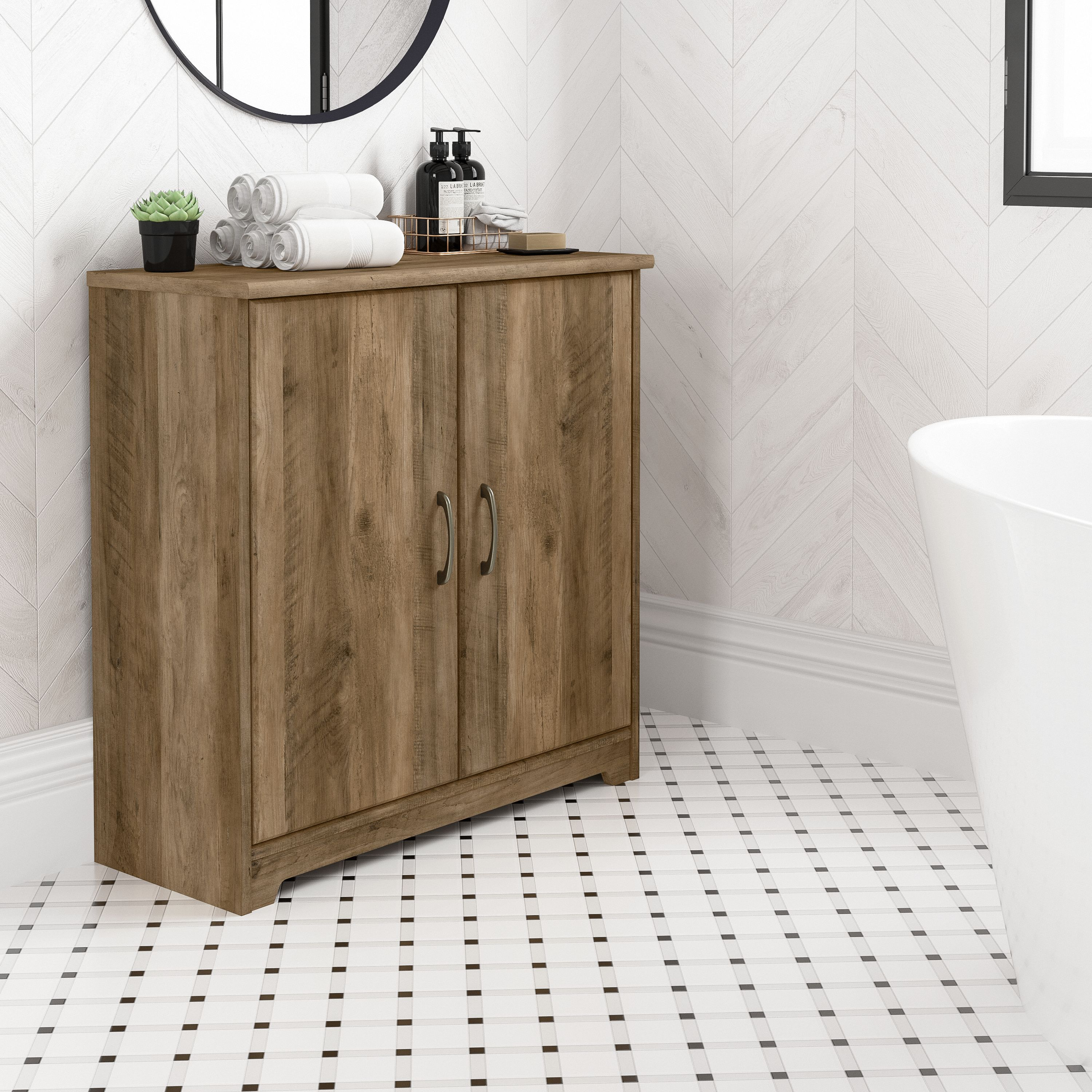 Shop Bush Furniture Cabot Small Bathroom Storage Cabinet with Doors 01 WC31598-Z1 #color_reclaimed pine