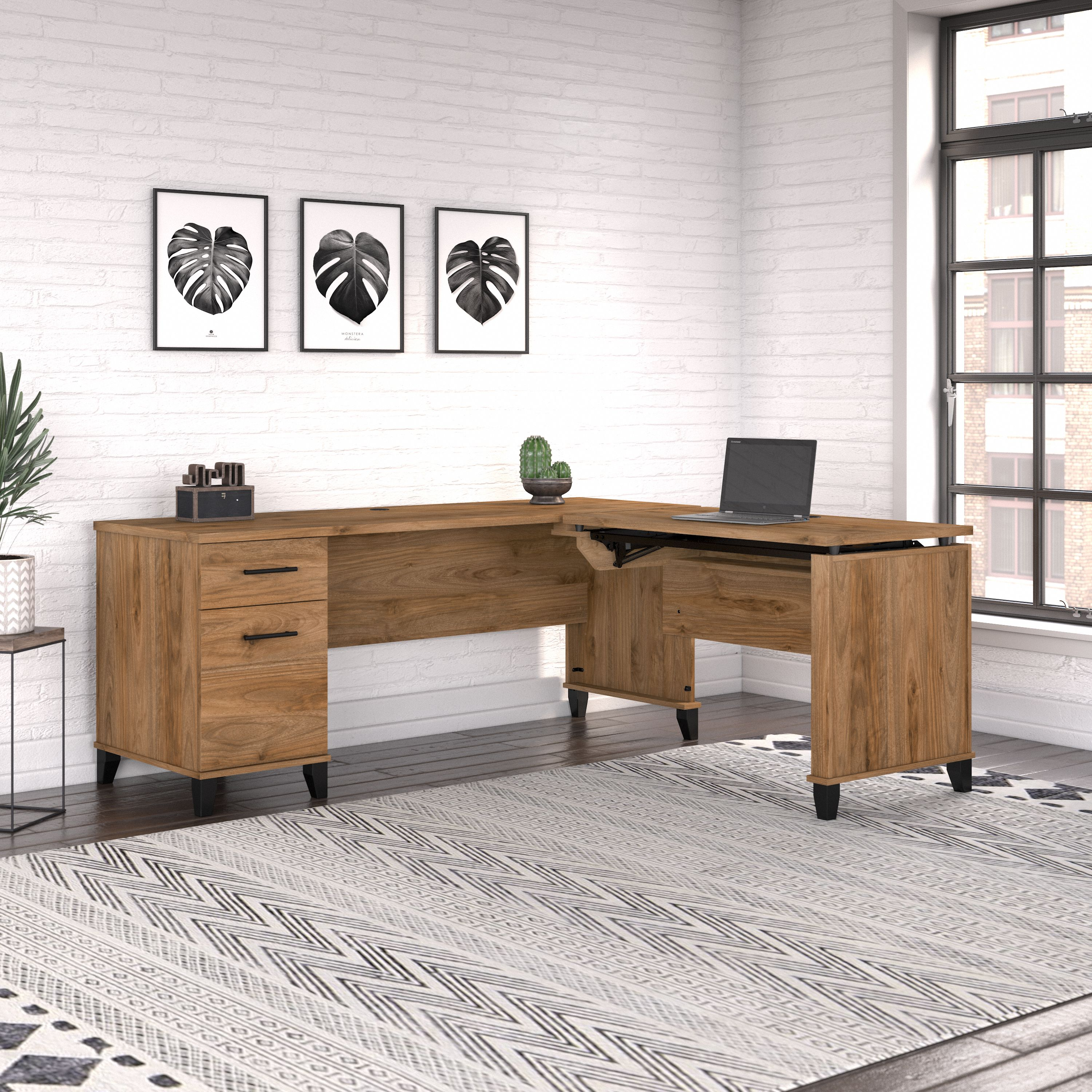 Shop Bush Furniture Somerset 72W 3 Position Sit to Stand L Shaped Desk 03 SET014FW #color_fresh walnut