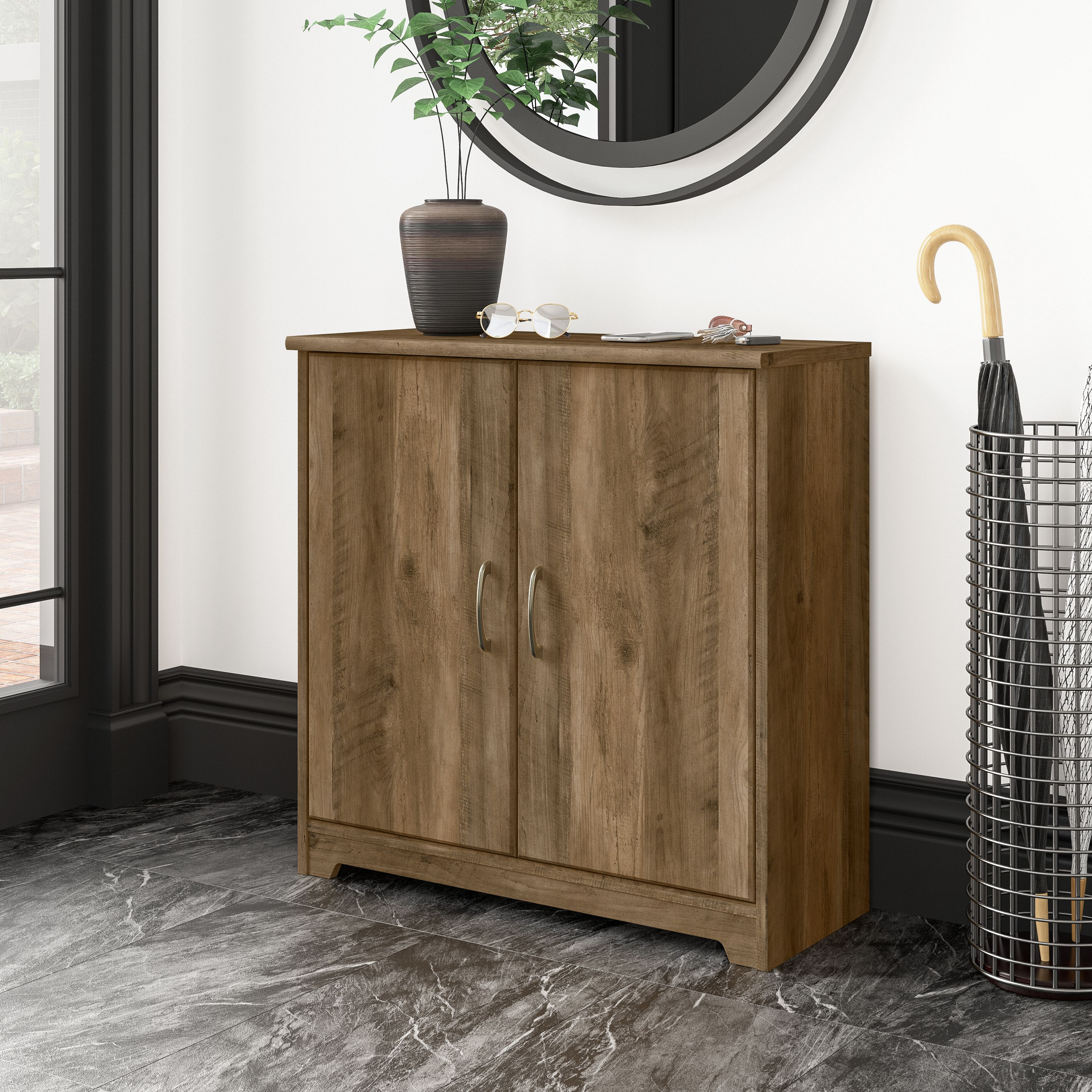 Shop Bush Furniture Cabot Small Entryway Cabinet with Doors 01 WC31598-Z #color_reclaimed pine