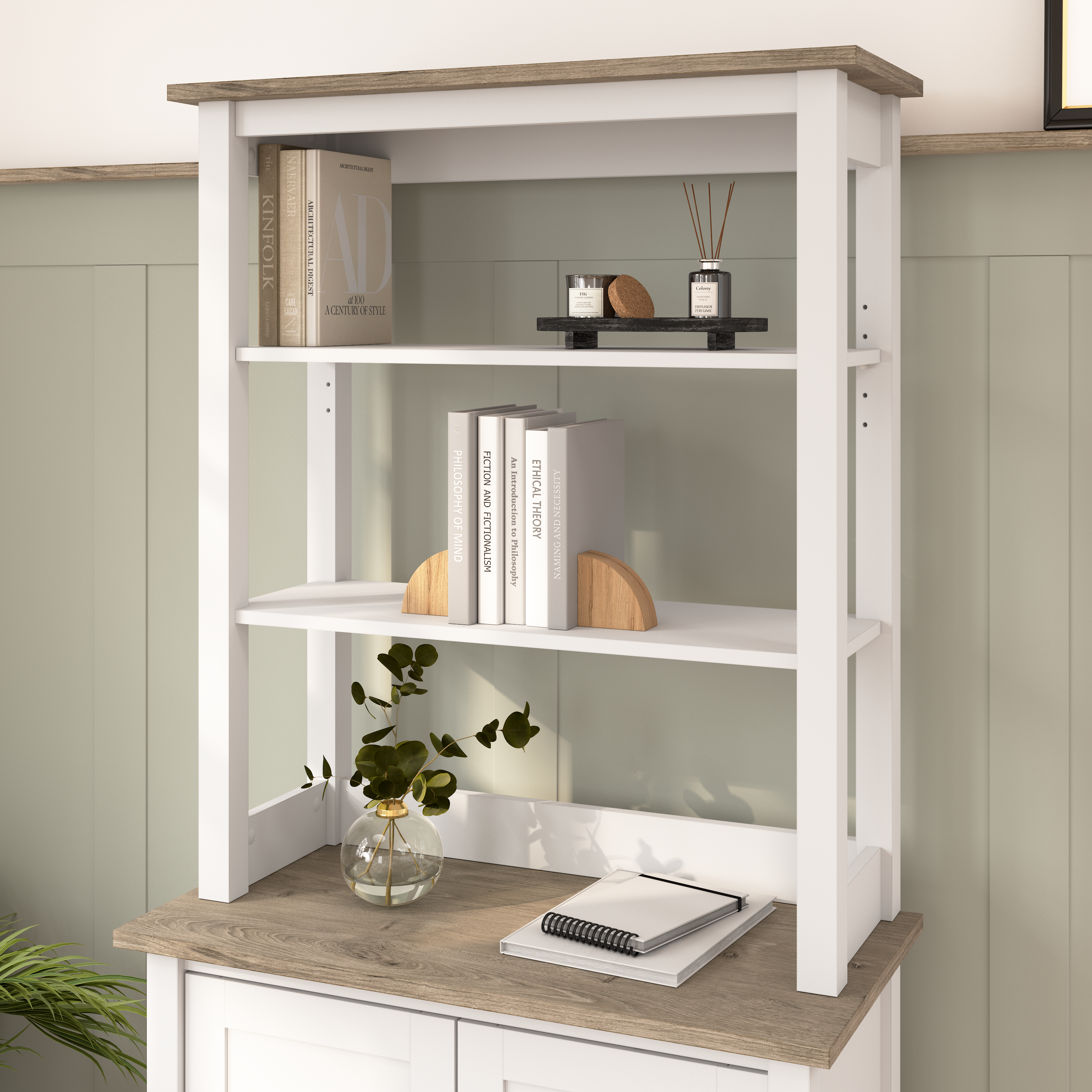 Shop Bush Furniture Mayfield Tall Hutch Organizer 01 MAH131GW2-03 #color_shiplap gray/pure white