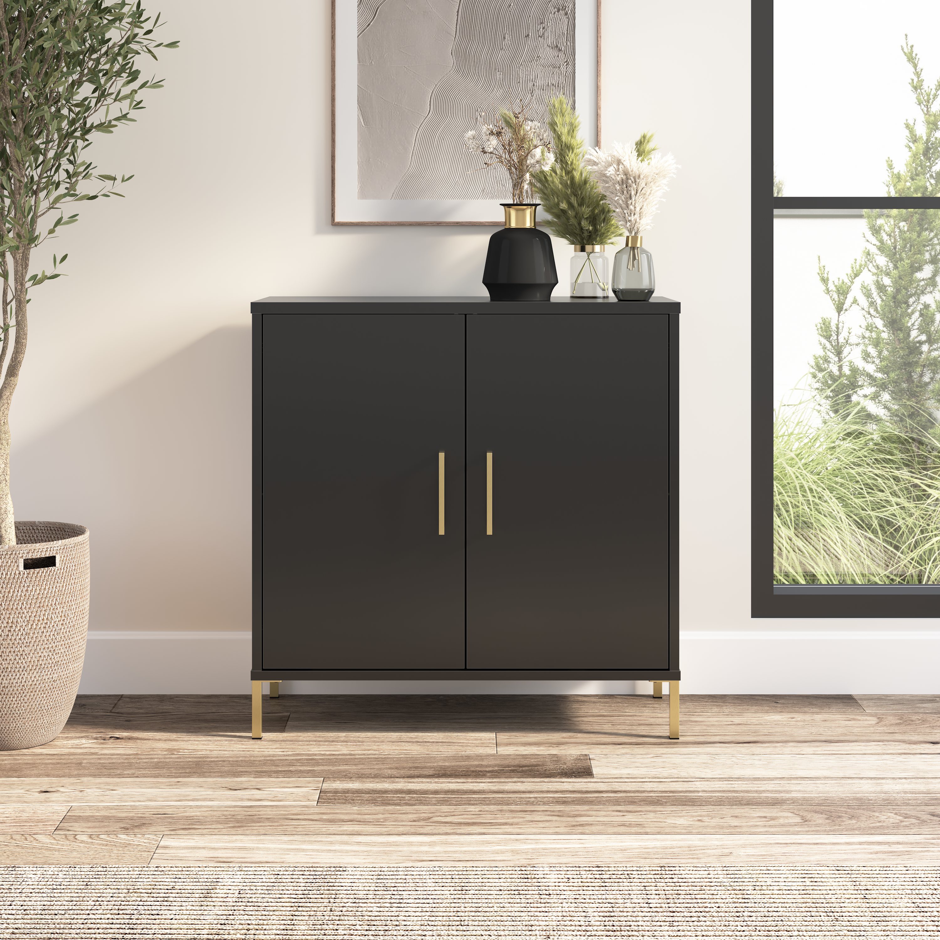 Shop Bush Furniture Soho Low Storage Cabinet with Doors 01 SHS229BL-Z #color_black stipple