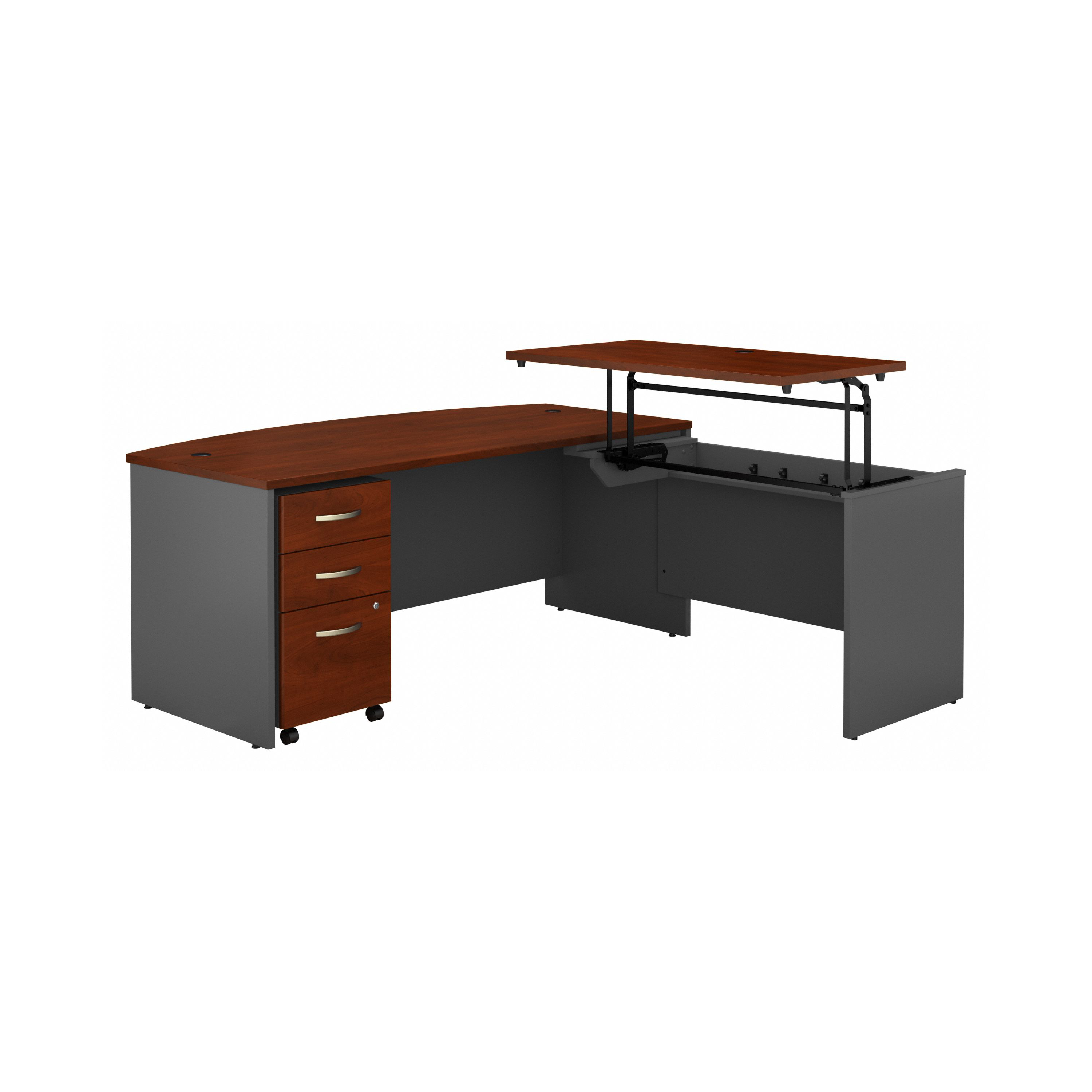 Shop Bush Business Furniture Series C 72W x 36D 3 Position Bow Front Sit to Stand L Shaped Desk with Mobile File Cabinet 02 SRC126HCSU #color_hansen cherry/graphite gray