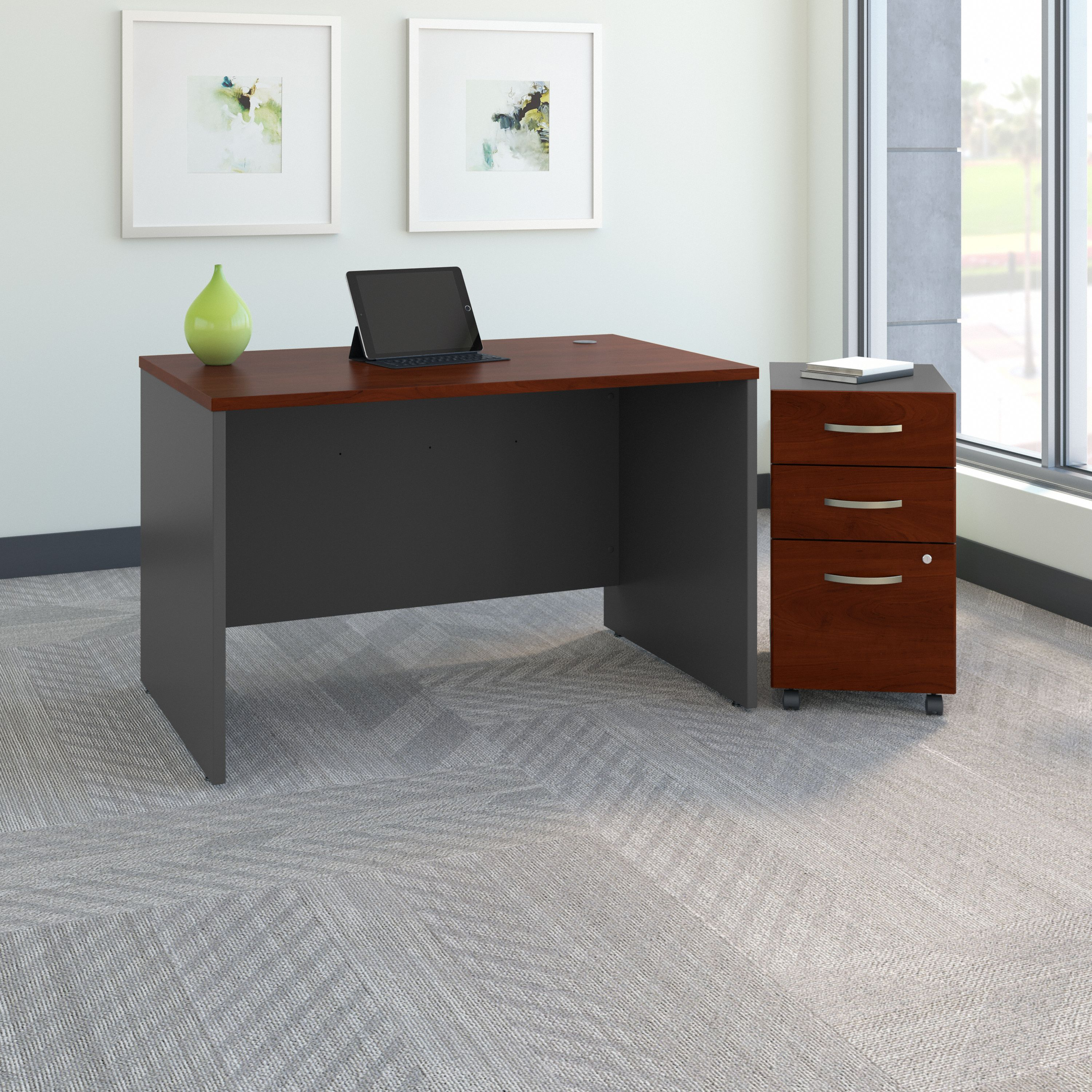 Shop Bush Business Furniture Series C 48W x 30D Office Desk with Mobile File Cabinet 01 SRC048HCSU #color_hansen cherry