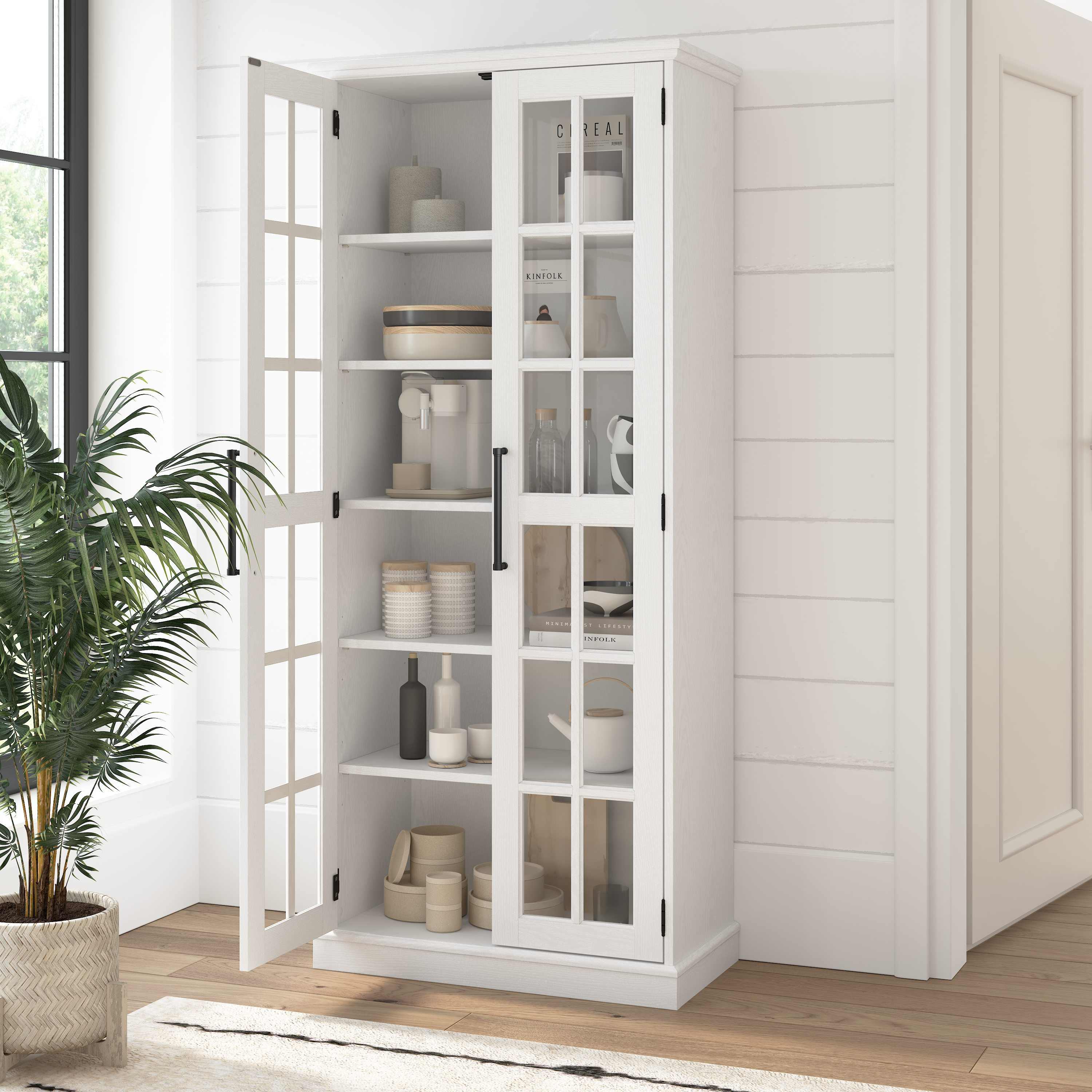 Shop Bush Furniture Westbrook Curio Cabinet with Glass Doors 03 WBS232WAS-03K #color_white ash