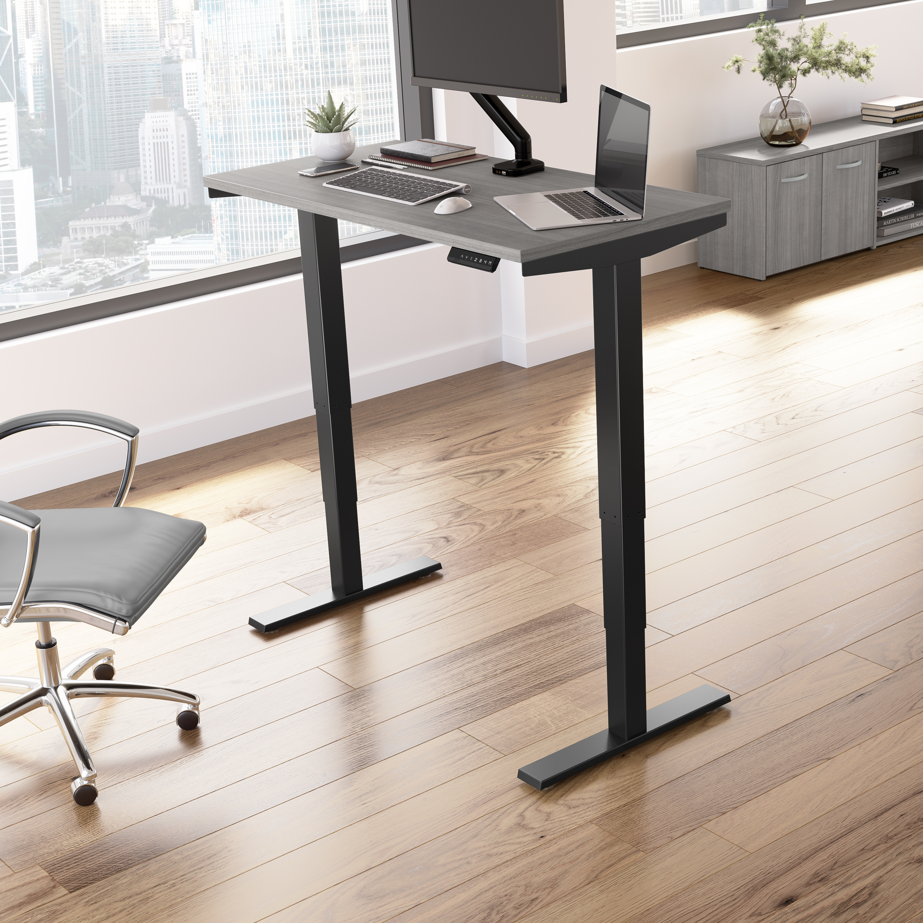 Shop Move 40 Series by Bush Business Furniture 48W x 24D Electric Height Adjustable Standing Desk 01 M4S4824PGBK #color_platinum gray/black powder coat