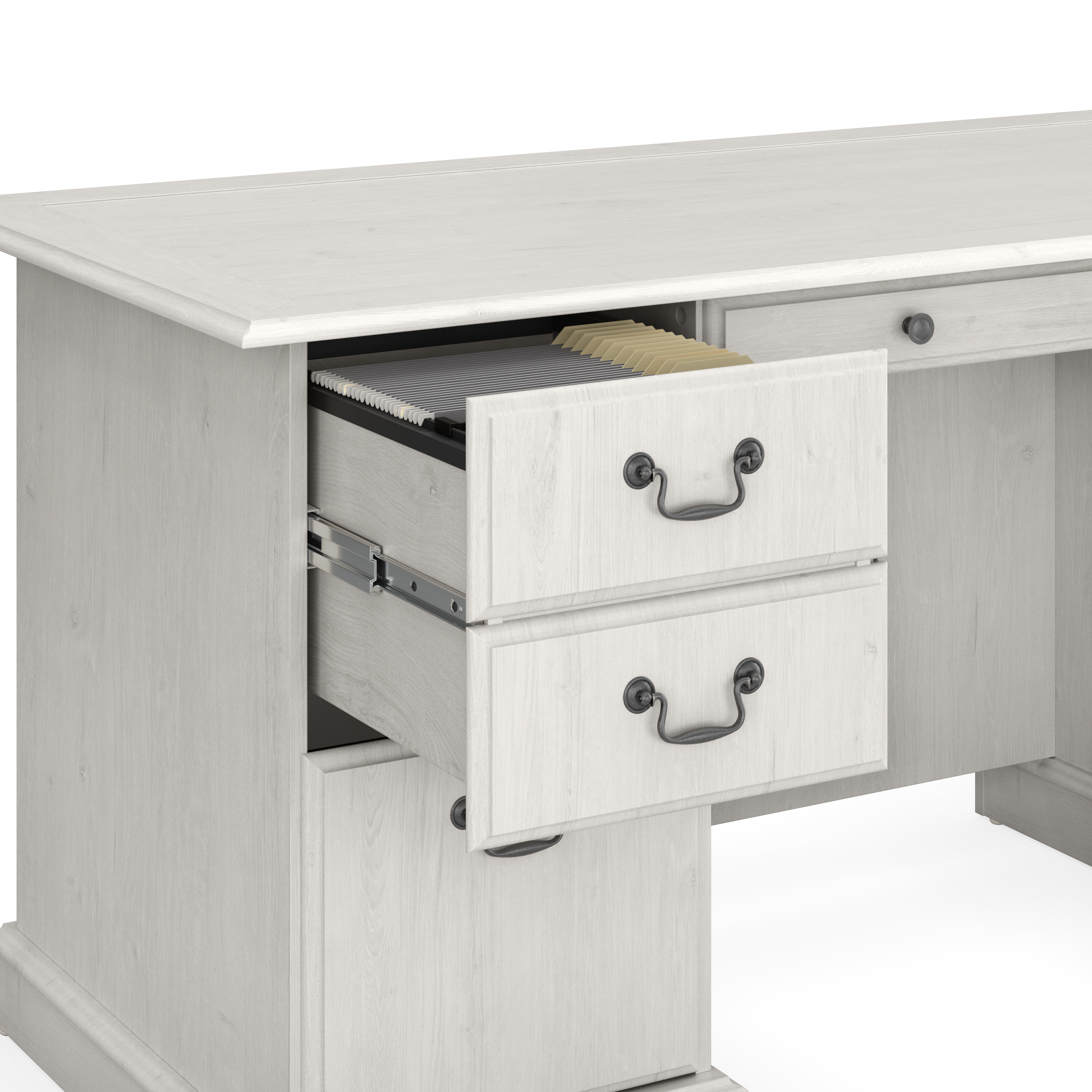 Shop Bush Furniture Saratoga Executive Desk with File Cabinet and Bookcase Set 07 SAR001LW #color_linen white oak