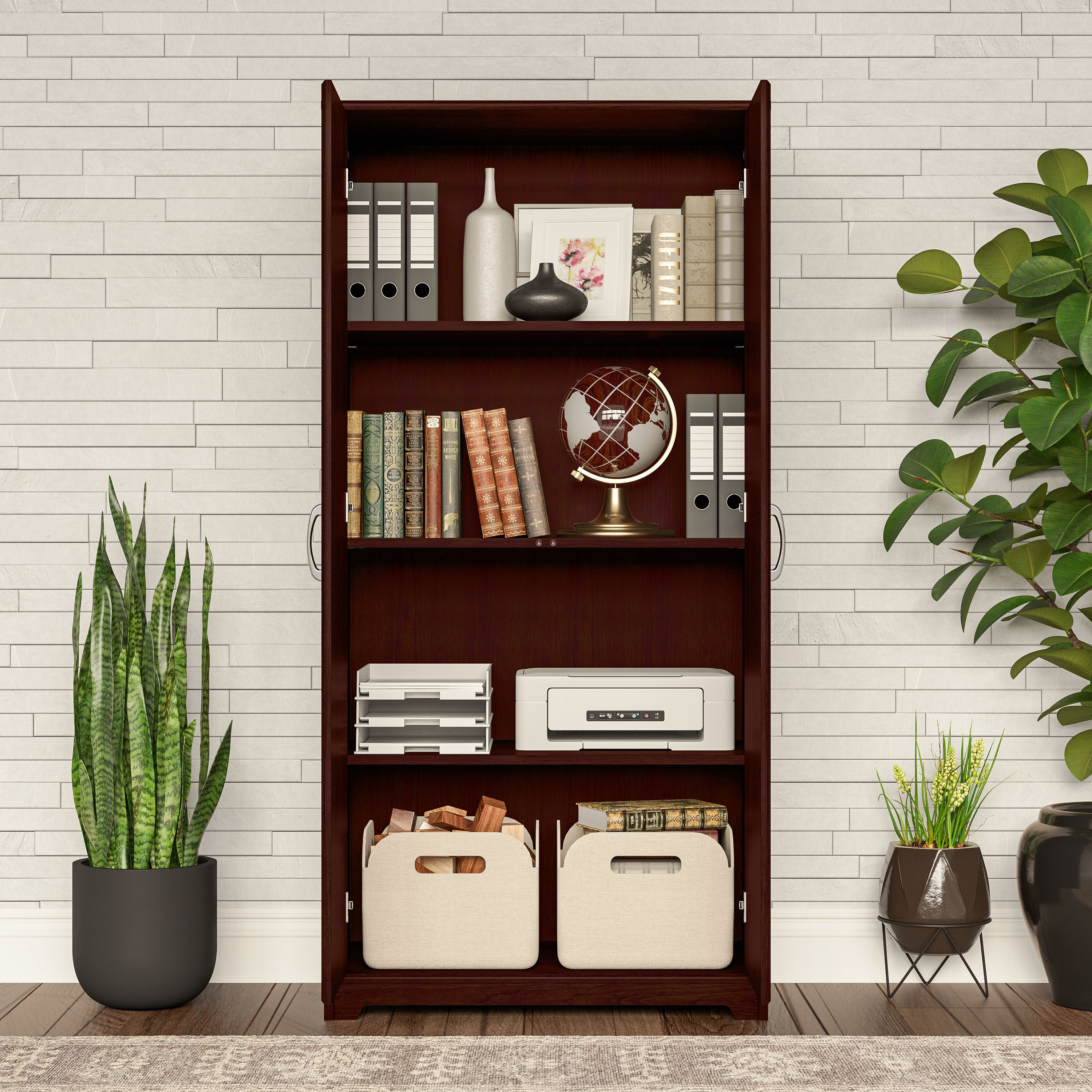 Shop Bush Furniture Cabot Tall Storage Cabinet with Doors 03 WC31499 #color_harvest cherry