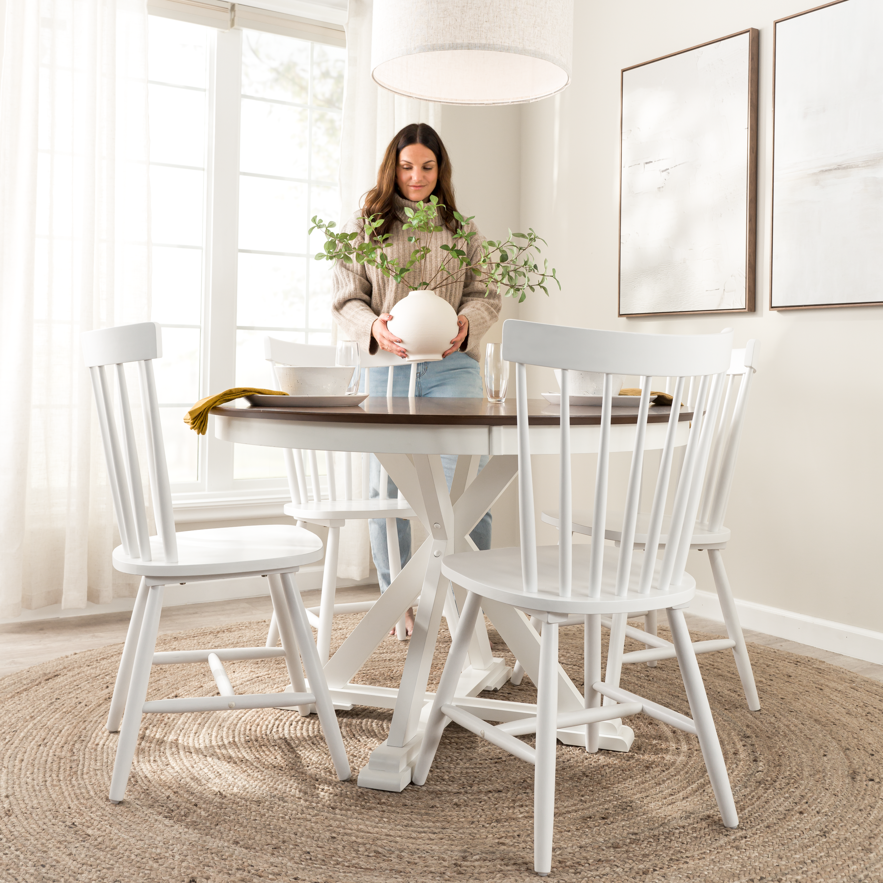 Shop Bush Furniture West End 45W Round Trestle Dining Table 03 WET01BMW-03 #color_burnished medium brown/white paint