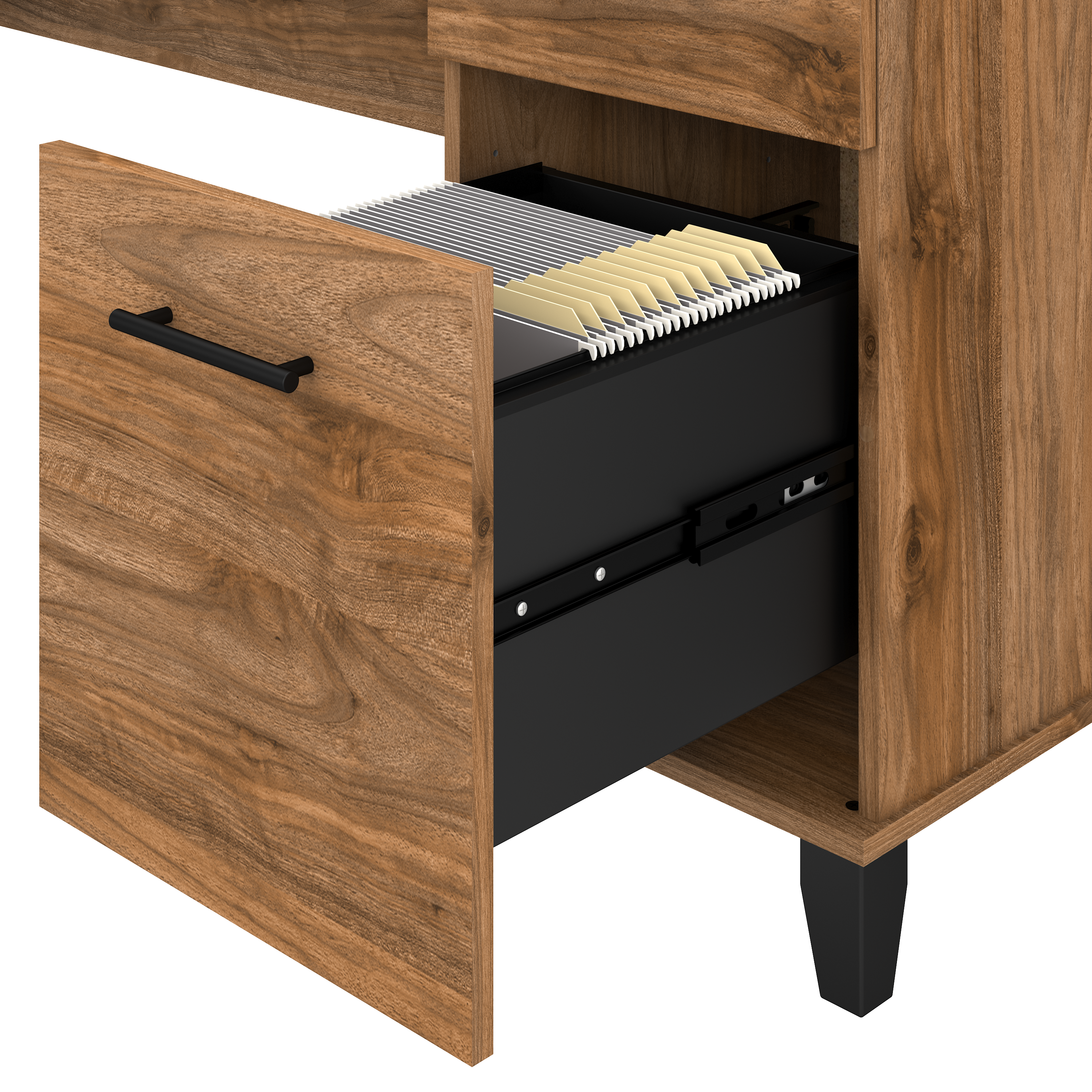 Shop Bush Furniture Somerset 60W Office Desk with Lateral File Cabinet and 5 Shelf Bookcase 07 SET013FW #color_fresh walnut