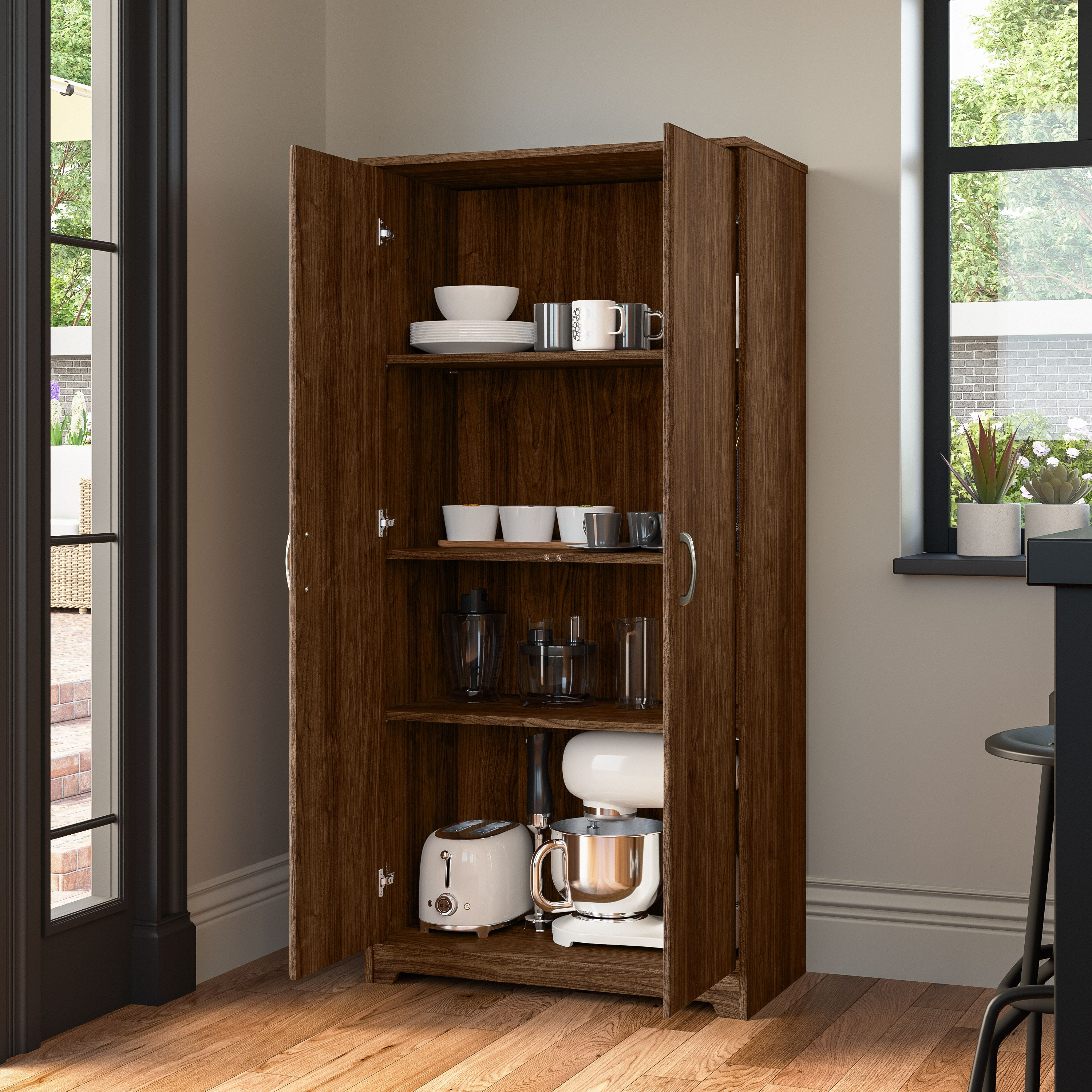 Shop Bush Furniture Cabot Tall Kitchen Pantry Cabinet with Doors 03 WC31099-Z #color_modern walnut