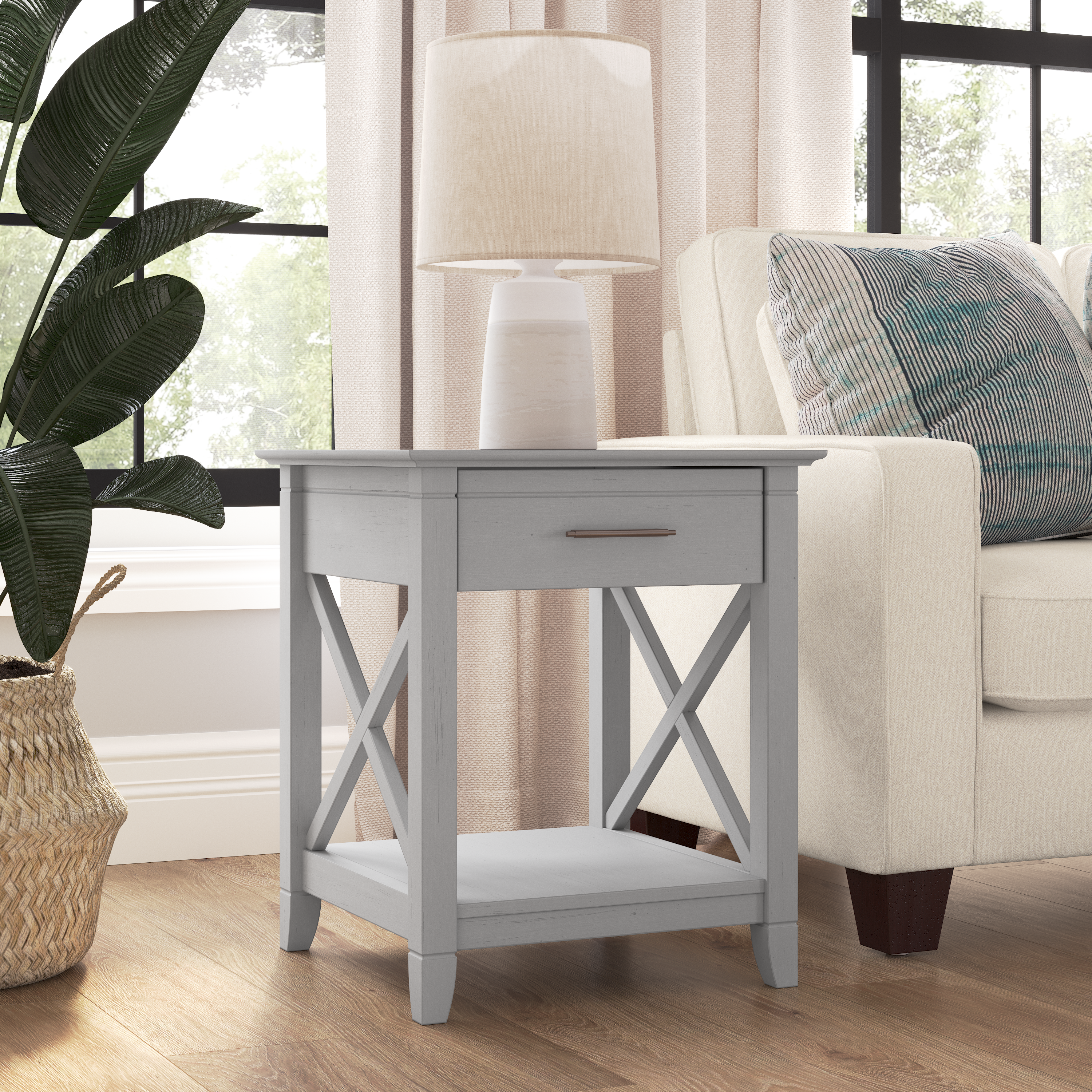 Shop Bush Furniture Key West End Table with Storage 01 KWT120CG-03 #color_cape cod gray