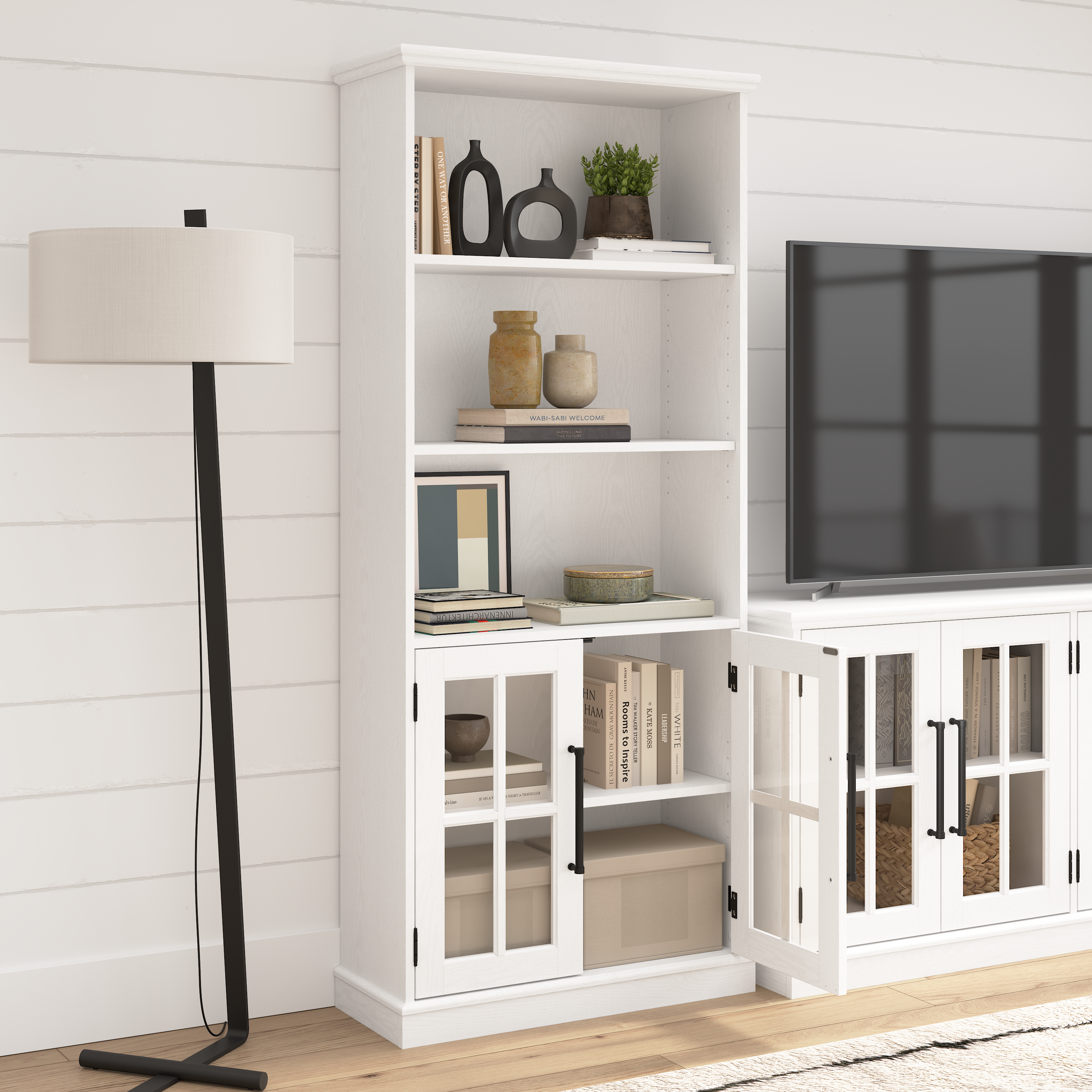 Shop Bush Furniture Westbrook 5 Shelf Bookcase with Glass Doors 03 WBB132WAS-03 #color_white ash