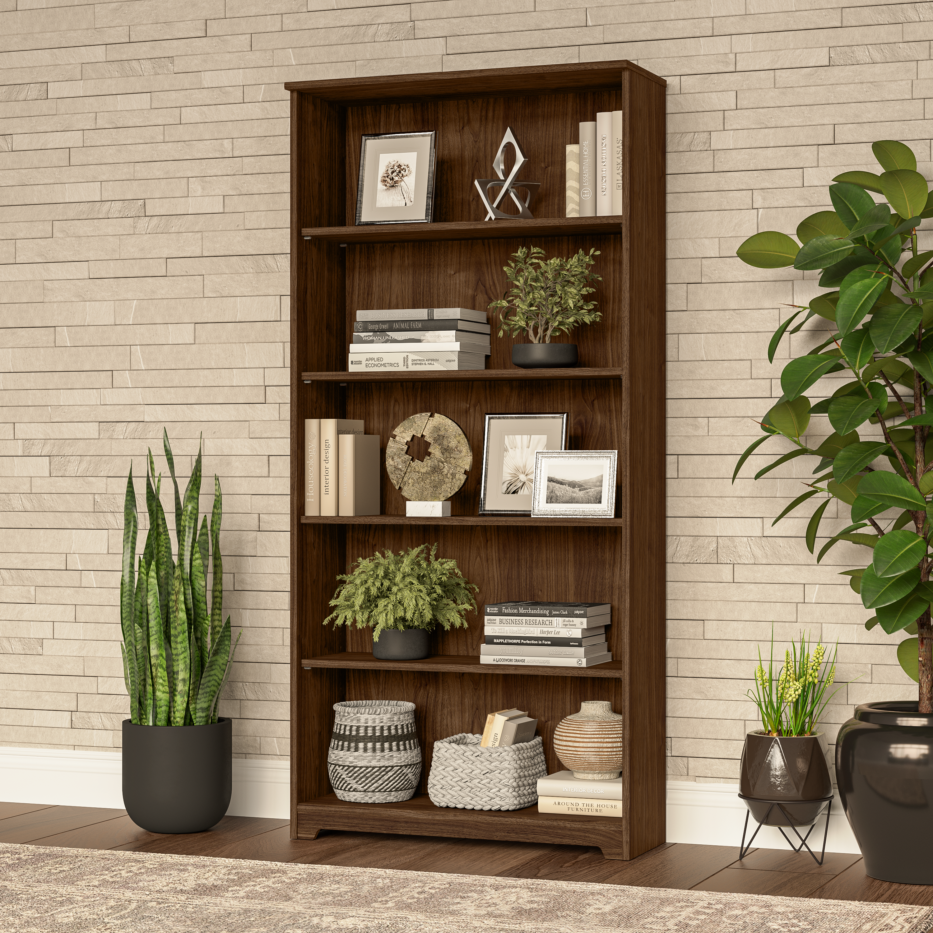 Shop Bush Furniture Cabot Tall 5 Shelf Bookcase 01 WC31066 #color_modern walnut