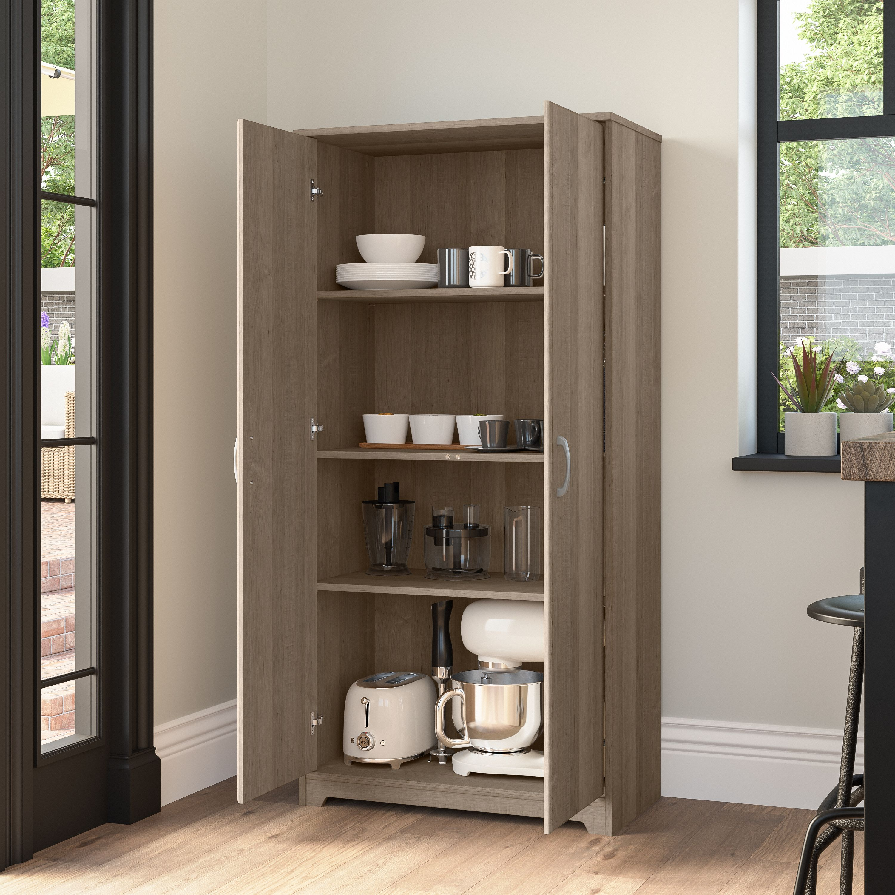 Shop Bush Furniture Cabot Tall Kitchen Pantry Cabinet with Doors 03 WC31299-Z #color_ash gray