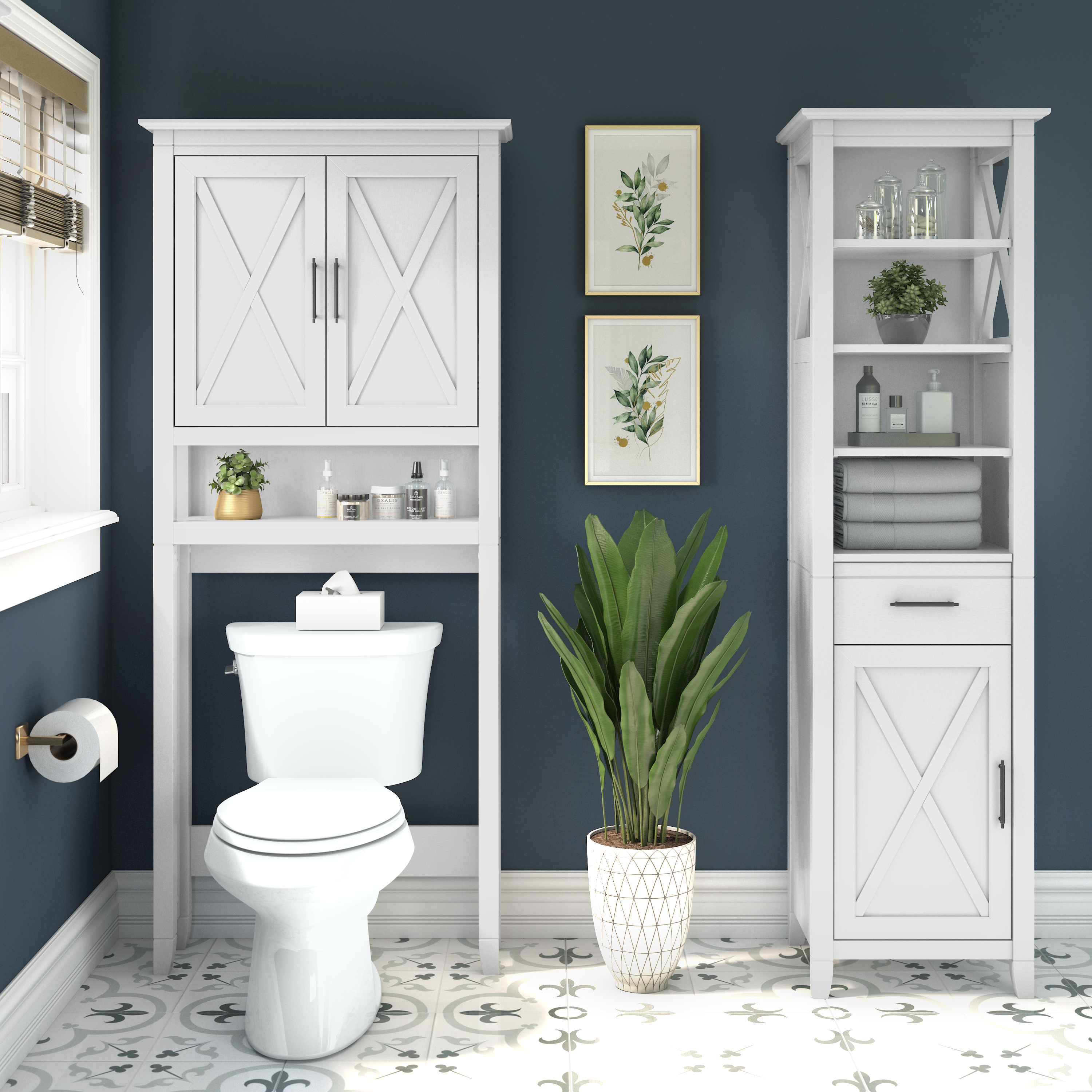 Shop Bush Furniture Key West Tall Bathroom Storage Cabinet 05 KWS168WAS-03 #color_white ash