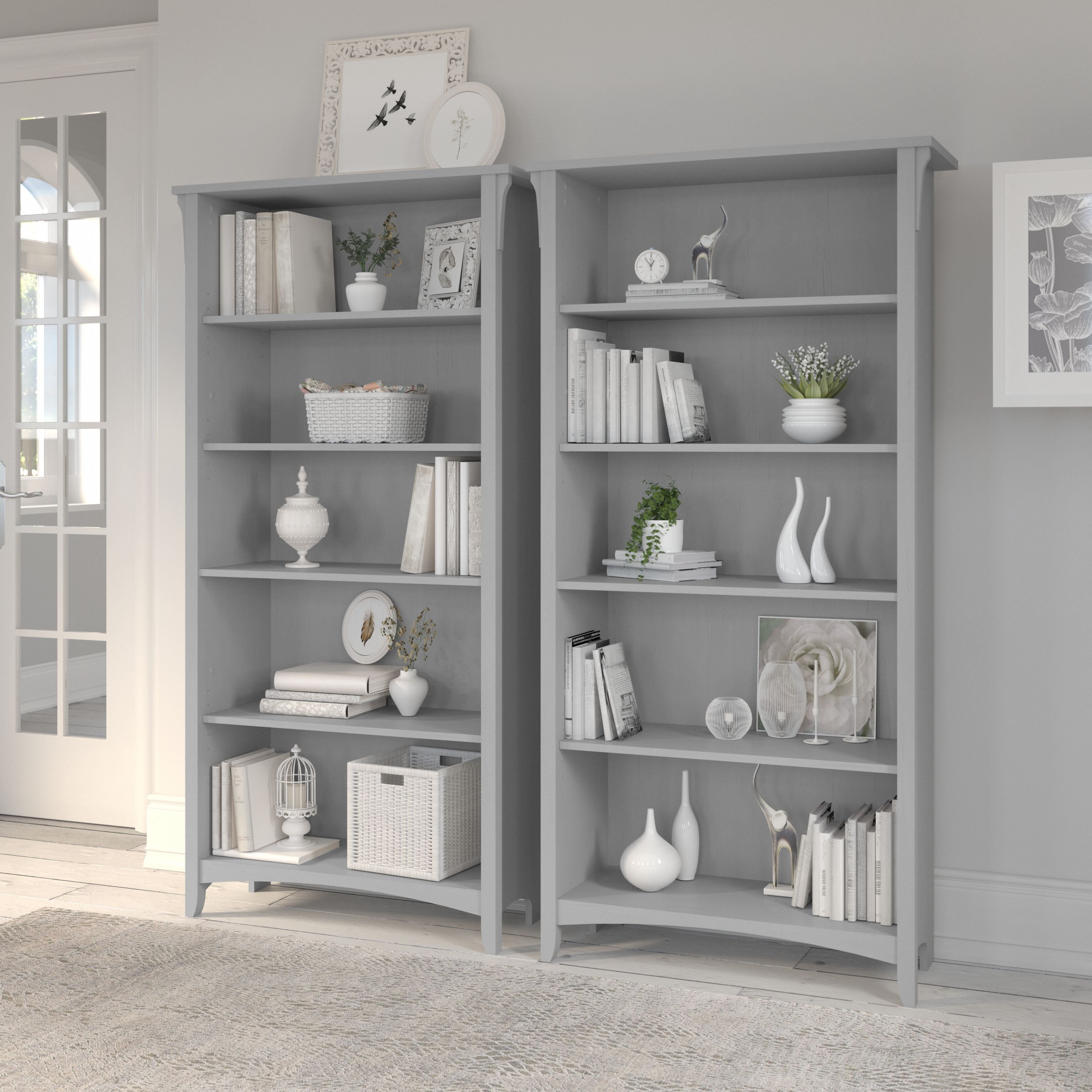 Shop Bush Furniture Salinas Tall 5 Shelf Bookcase - Set of 2 01 SAL036CG #color_cape cod gray