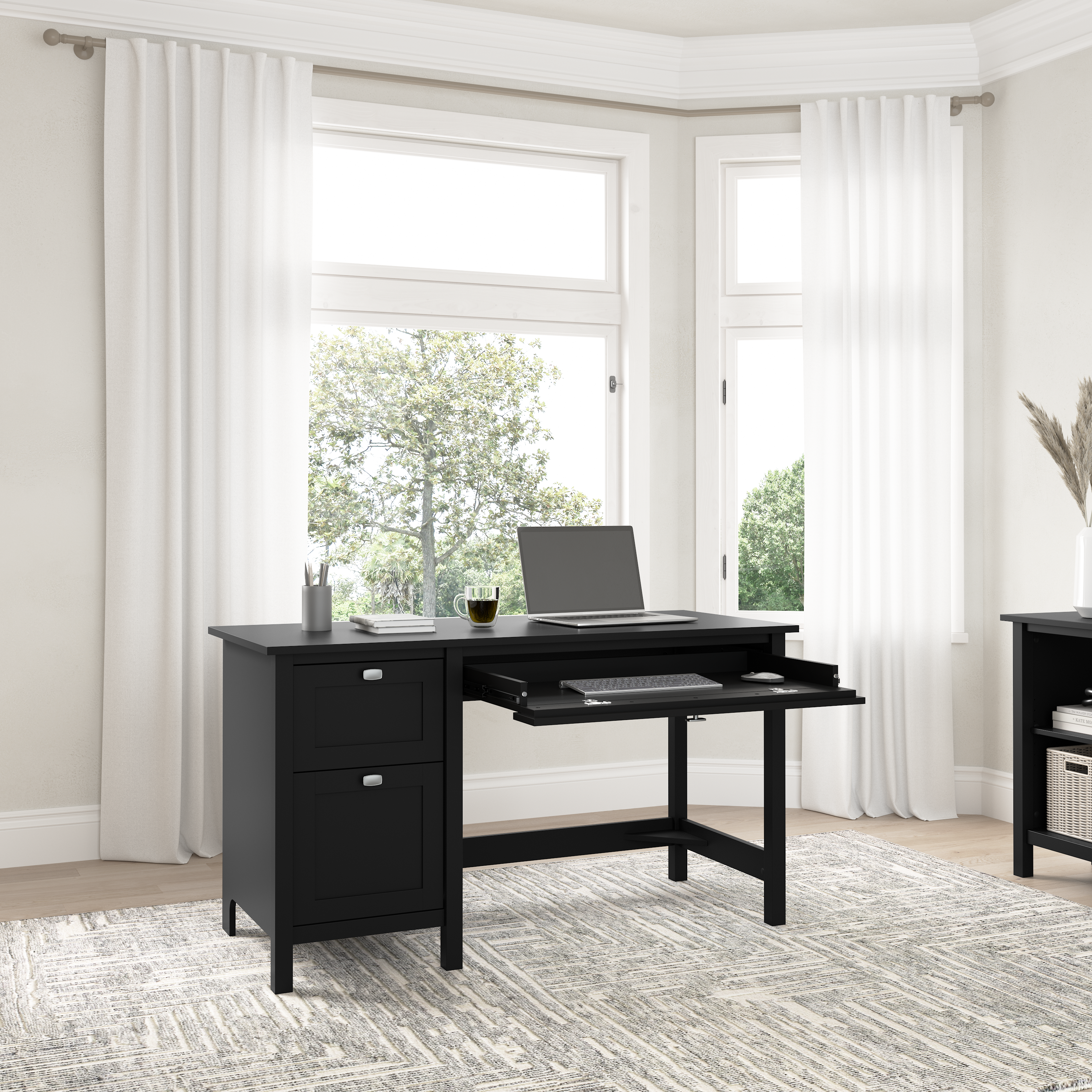 Shop Bush Furniture Broadview 54W Computer Desk with Drawers 03 BDD254CBL-03 #color_classic black