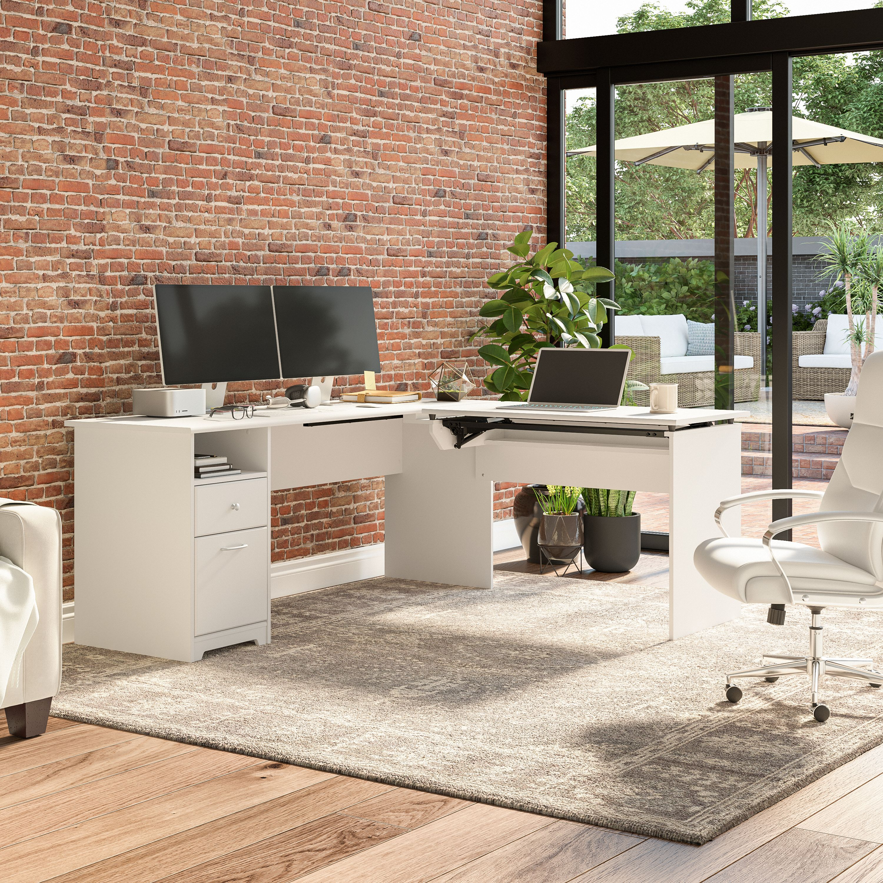 Shop Bush Furniture Cabot 72W 3 Position Sit to Stand L Shaped Desk 03 CAB050WHN #color_white