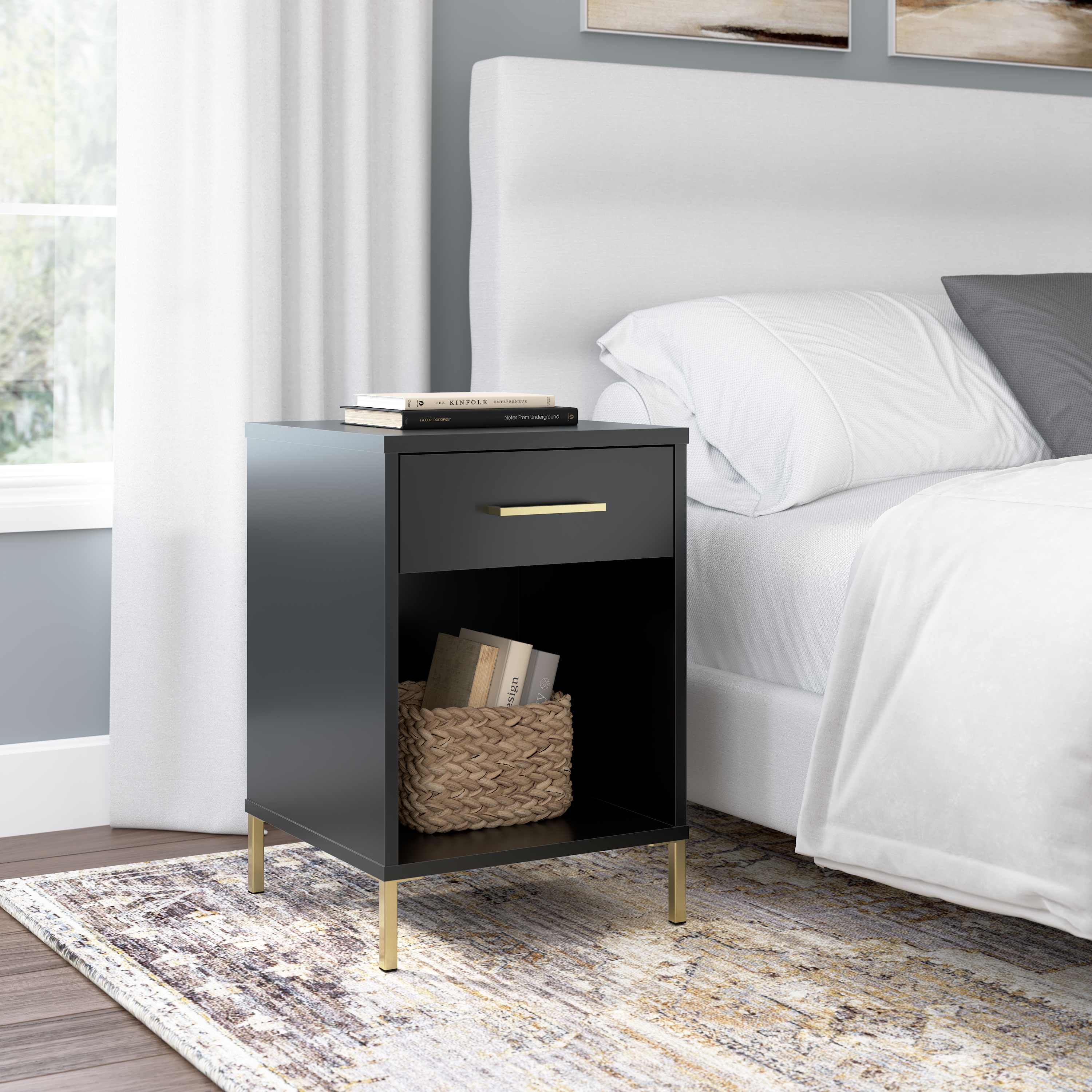 Shop Bush Furniture Soho Nightstand 01 SHT116BL-Z1 #color_black stipple