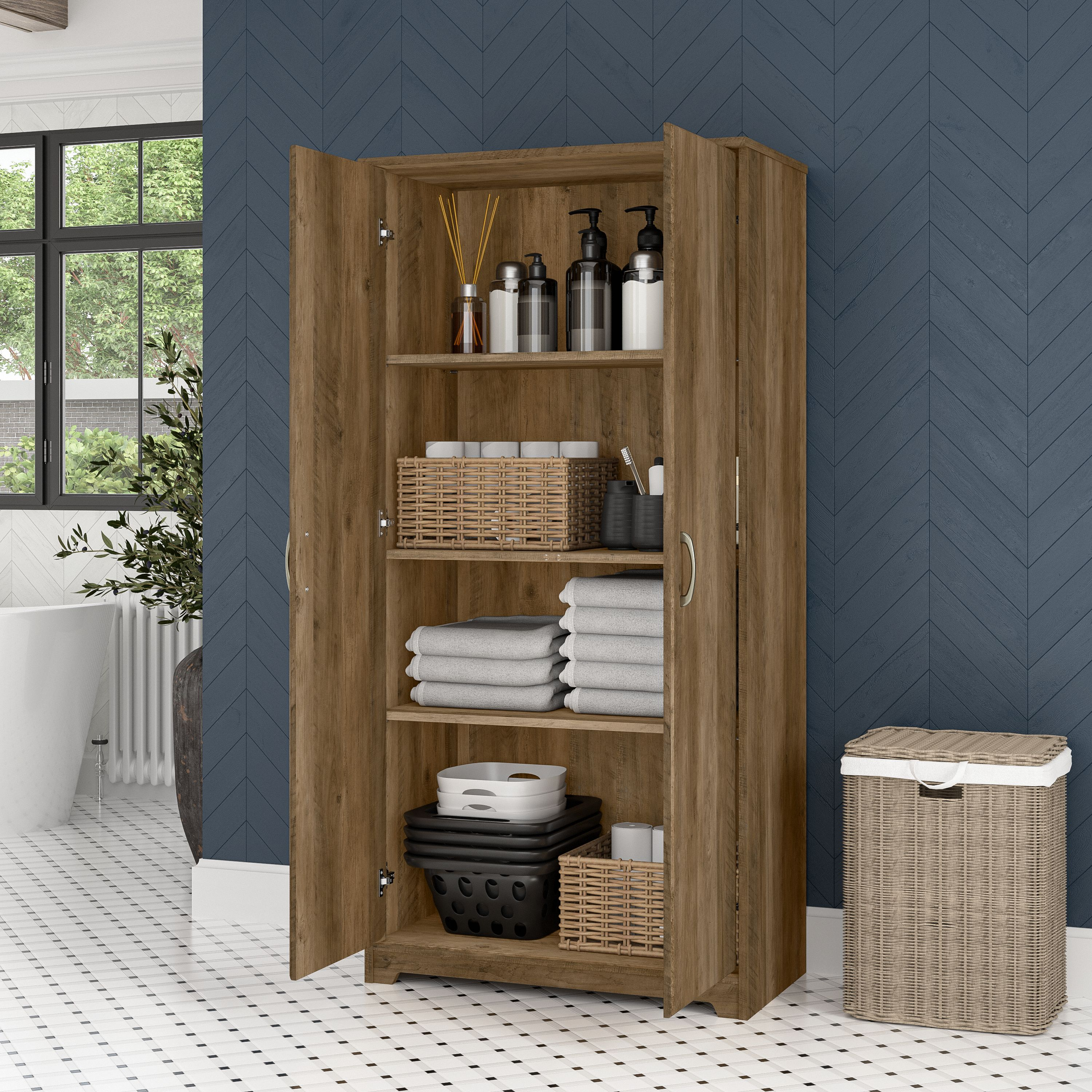 Shop Bush Furniture Cabot Tall Bathroom Storage Cabinet with Doors 03 WC31599-Z1 #color_reclaimed pine