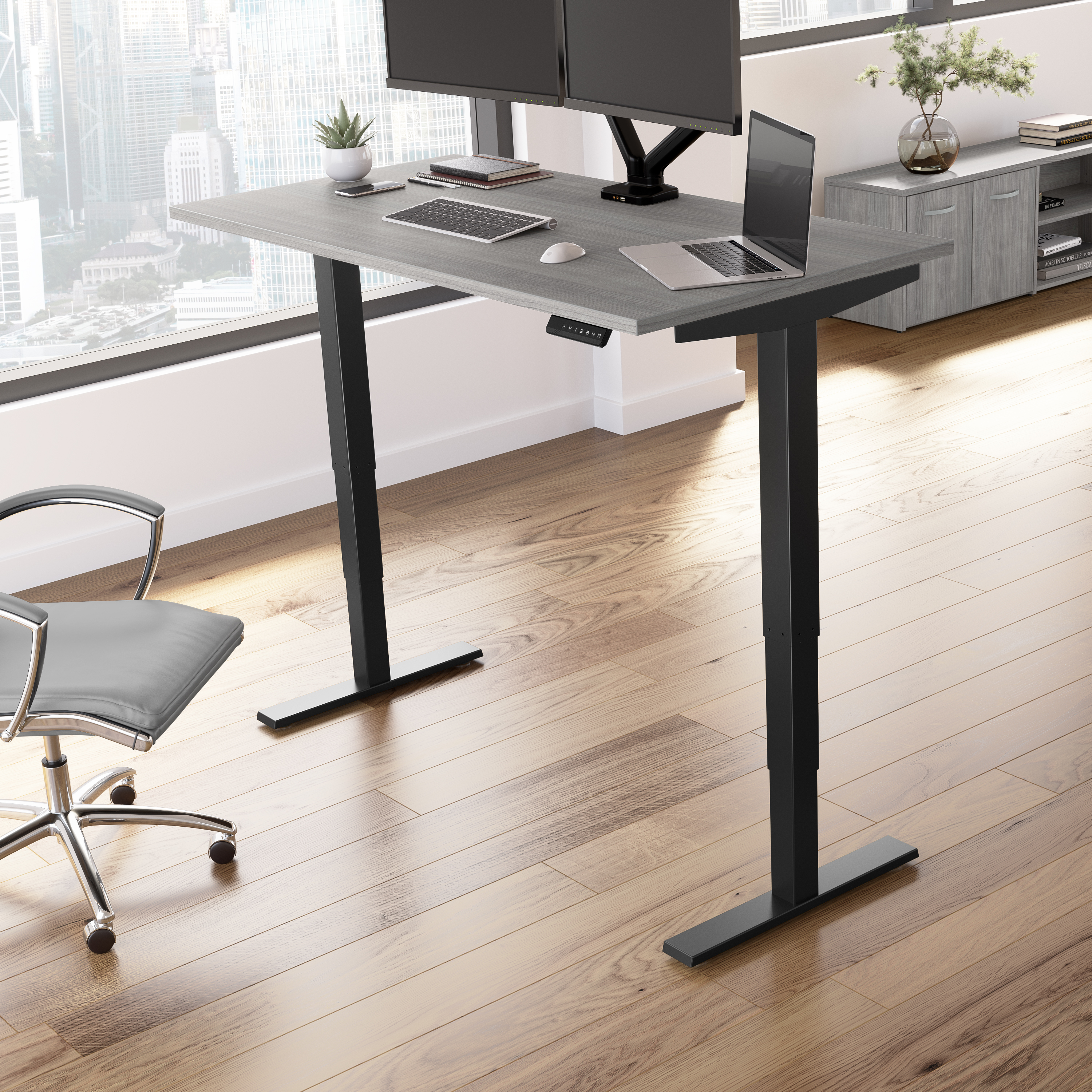 Shop Move 40 Series by Bush Business Furniture 60W x 30D Electric Height Adjustable Standing Desk 01 M4S6030PGBK #color_platinum gray/black powder coat