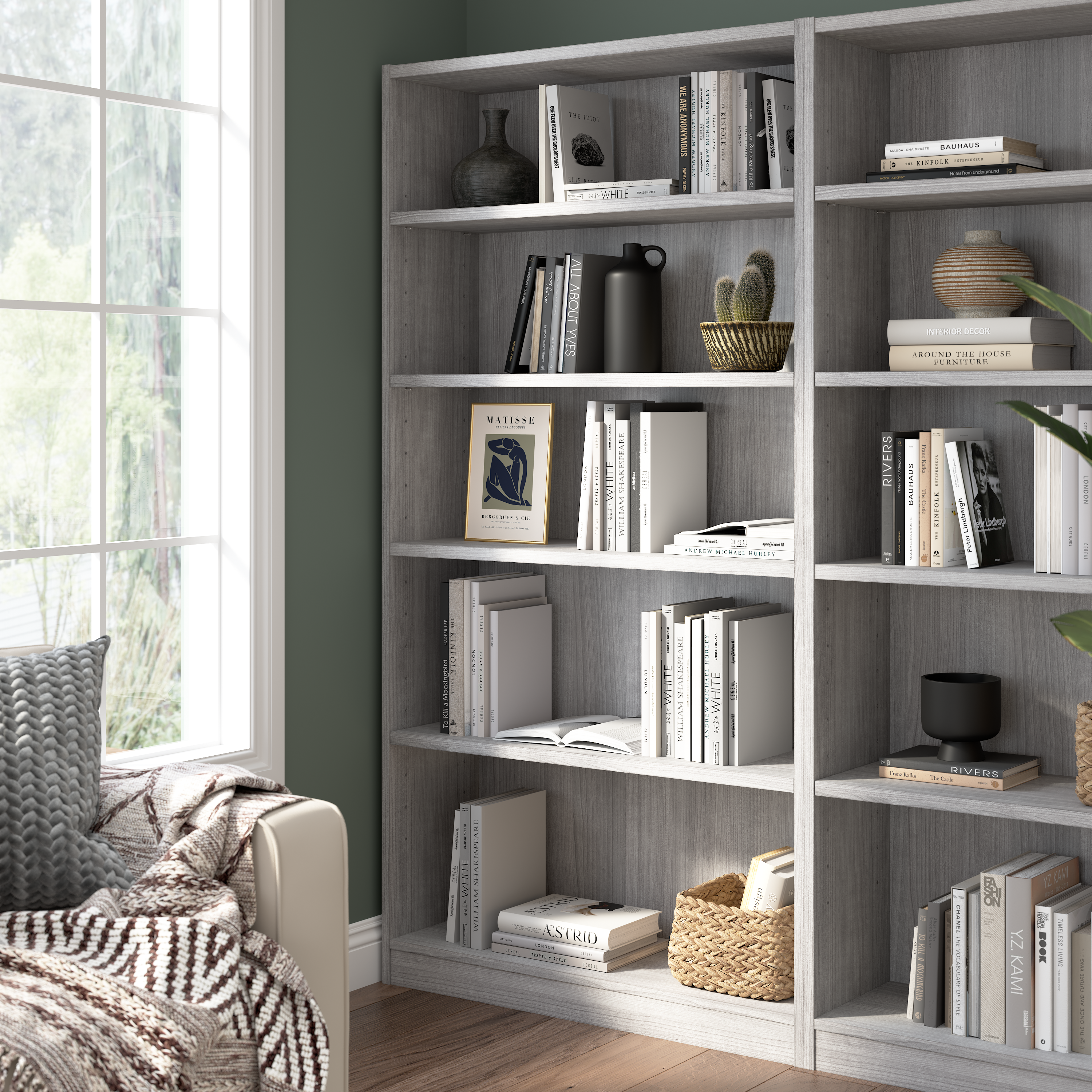 Shop Bush Furniture Universal Tall 5 Shelf Bookcase 01 WL12457 #color_platinum gray