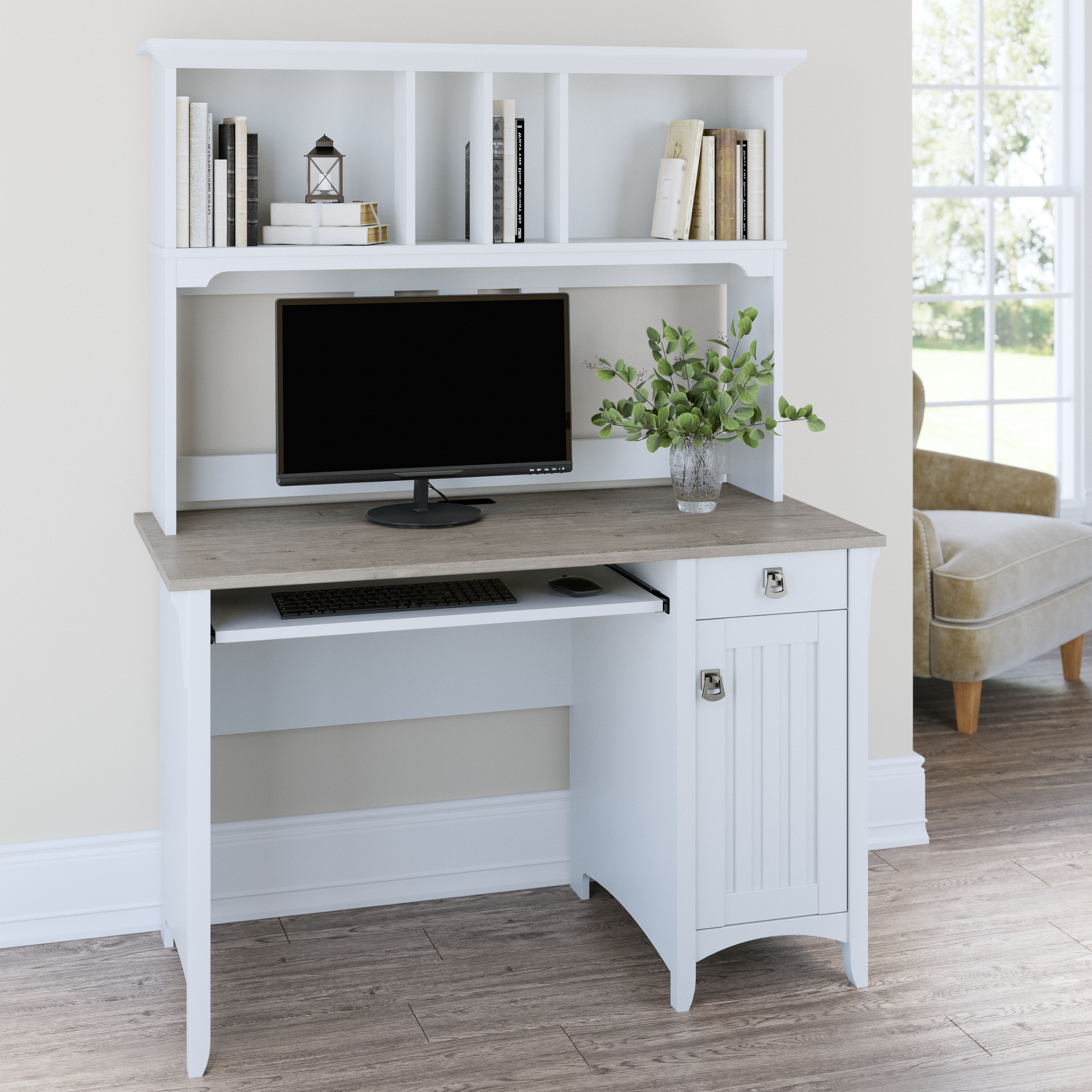 Shop Bush Furniture Salinas Small Computer Desk with Hutch 01 MY72808-03 #color_shiplap gray/pure white