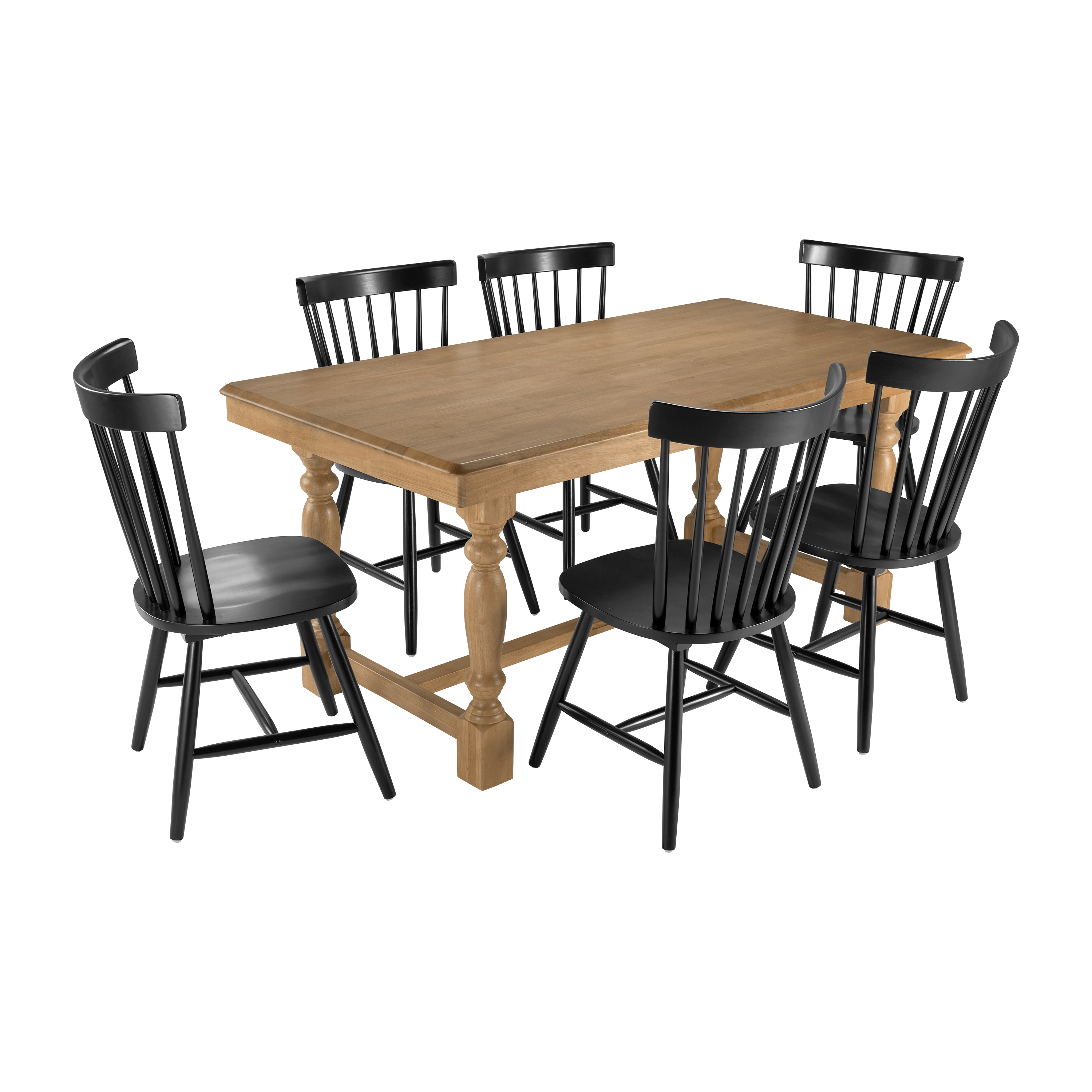 Shop Bush Furniture Sterling 67W Squire Trestle Dining Table with 6 High Back Spindle Dining Chairs 02 STL002NHS #color_natural honey brown/black paint